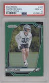 Cooper DeJean from the 2024 Panini Prizm set featuring a Green Prizm parallel graded by PSA and given an overall grade of 10.