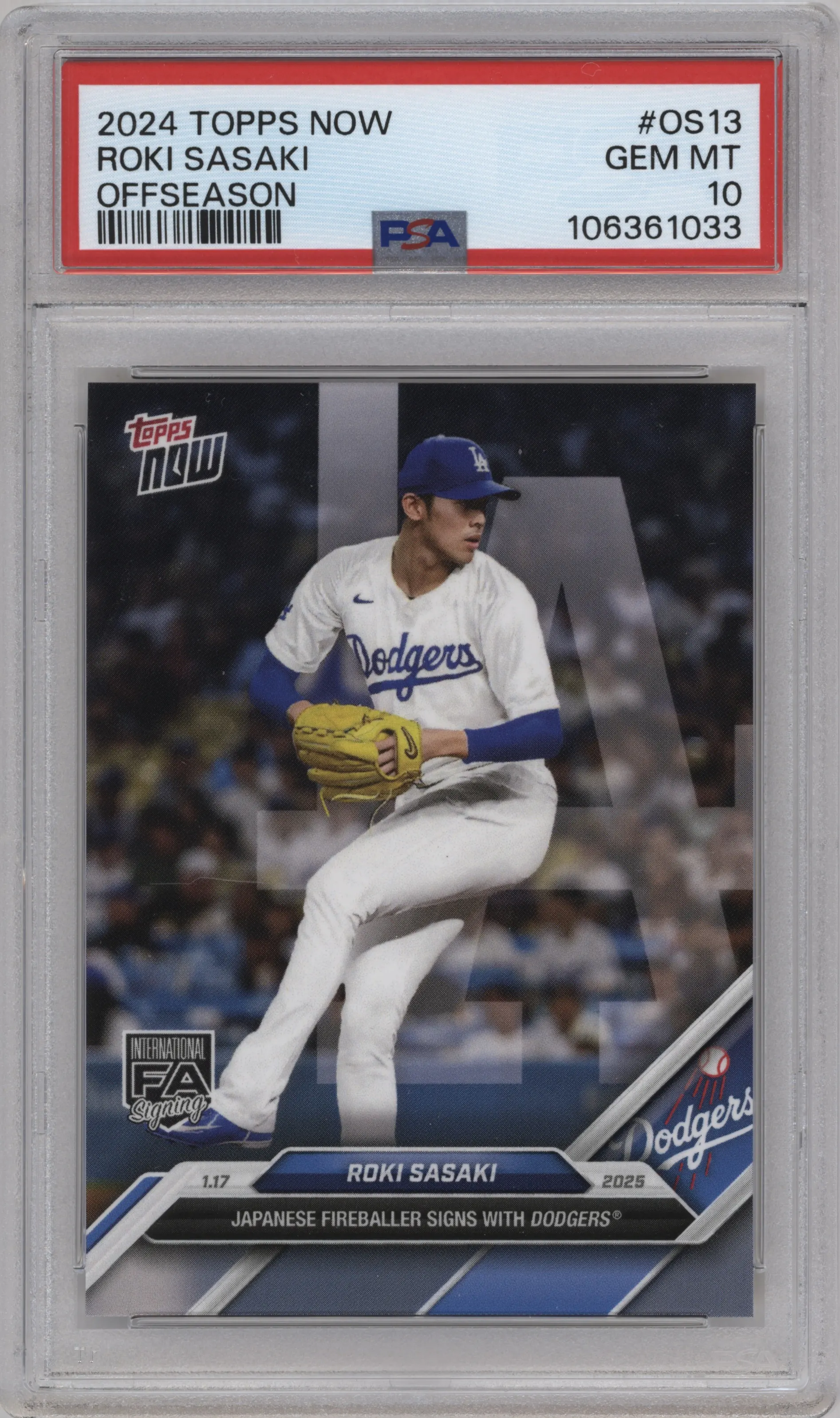 2024 Topps Now Off-Season Roki Sasaki PSA 10
