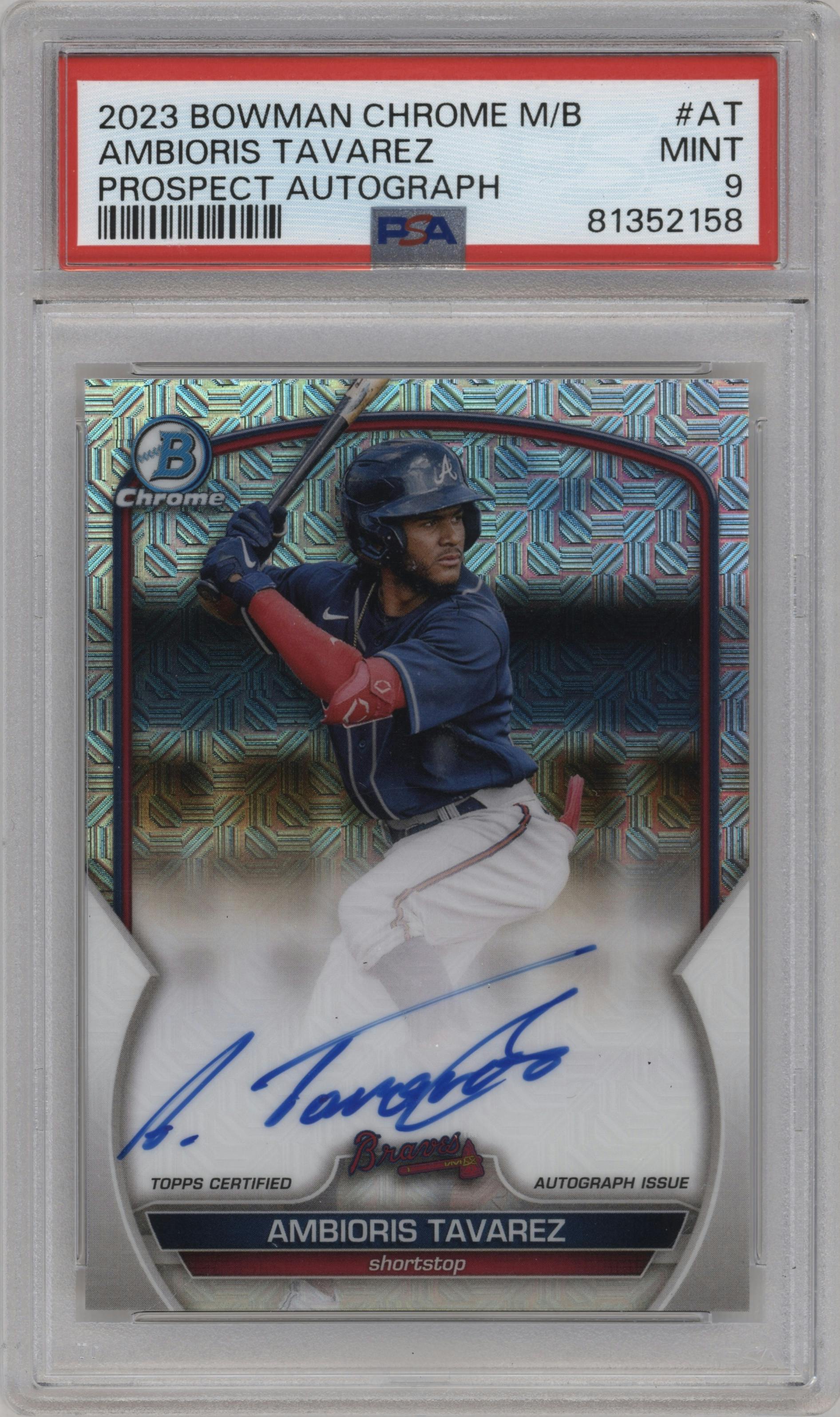 Ambioris Tavarez from the 2023 Bowman Mega Box set graded by PSA and given an overall grade of 9.