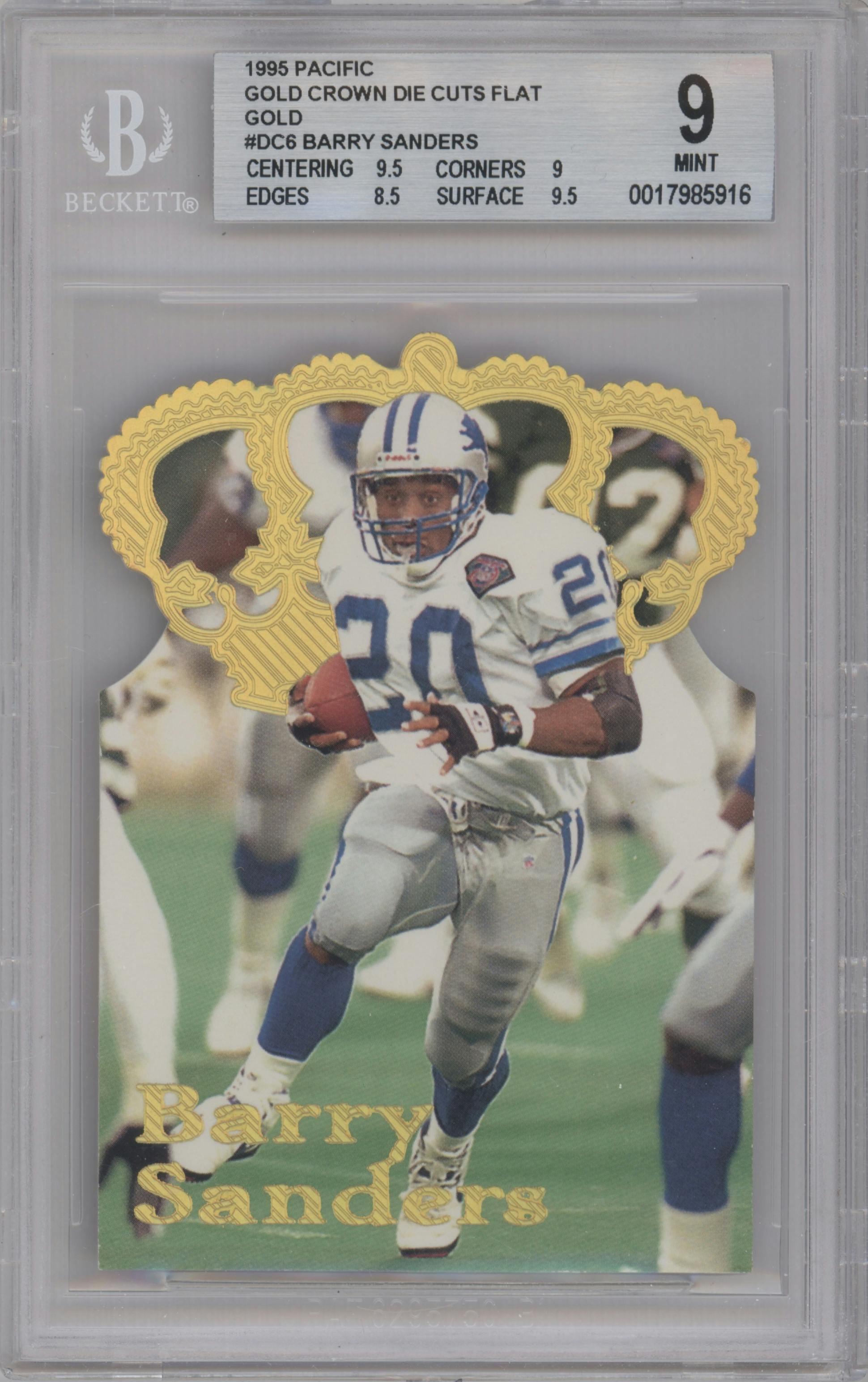 Barry Sanders from the 1995 Pacific set graded by Beckett and given an overall grade of 9.