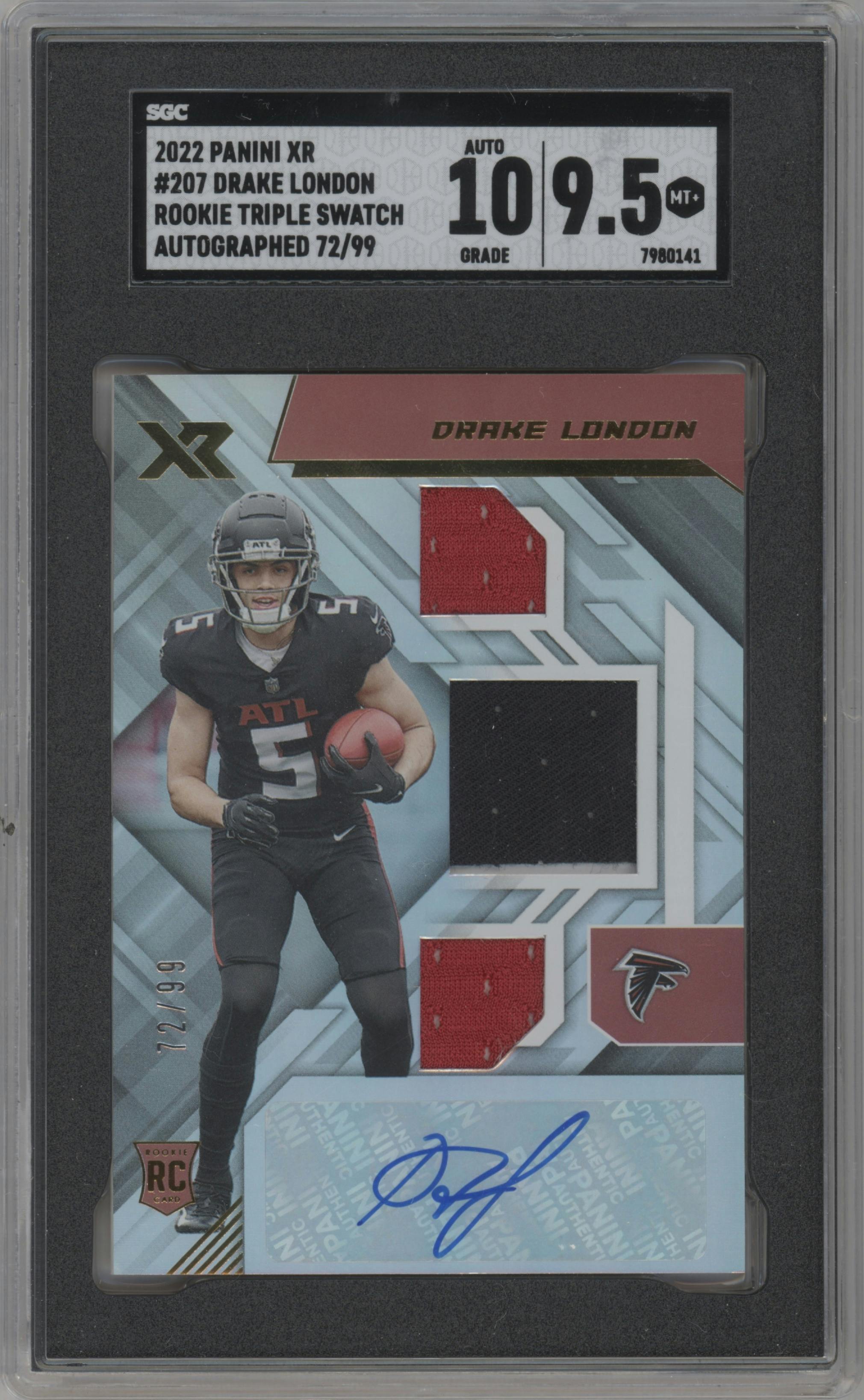 Drake London from the 2022 Panini XR set graded by SGC and given an overall grade of 9.5.