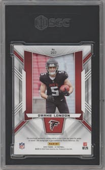Drake London from the 2022 Panini XR set graded by SGC and given an overall grade of 9.5.