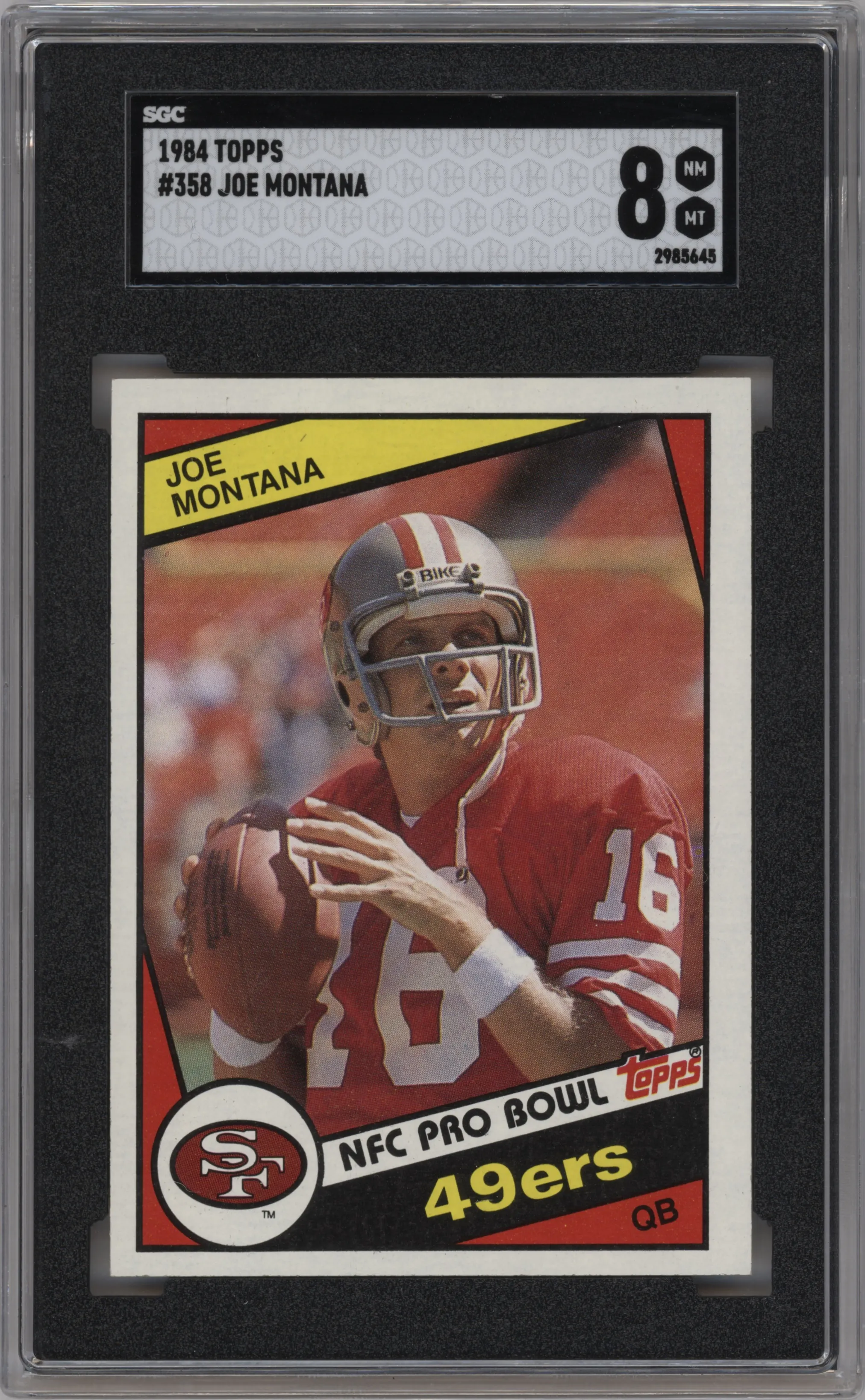 Joe Montana from the 1984 Topps set graded by SGC and given an overall grade of 8.