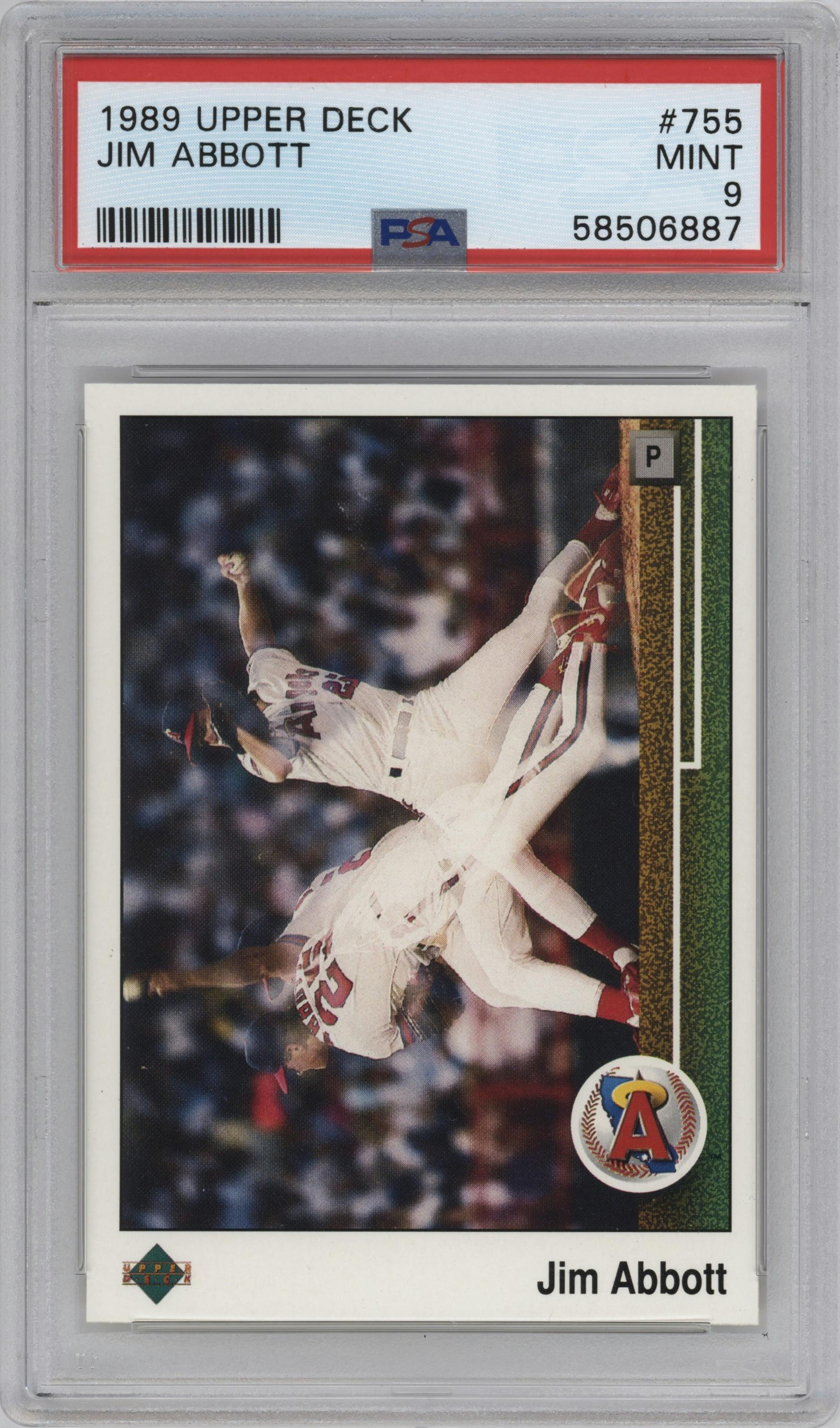 Jim Abbott from the 1989 Upper Deck set graded by PSA and given an overall grade of 9.