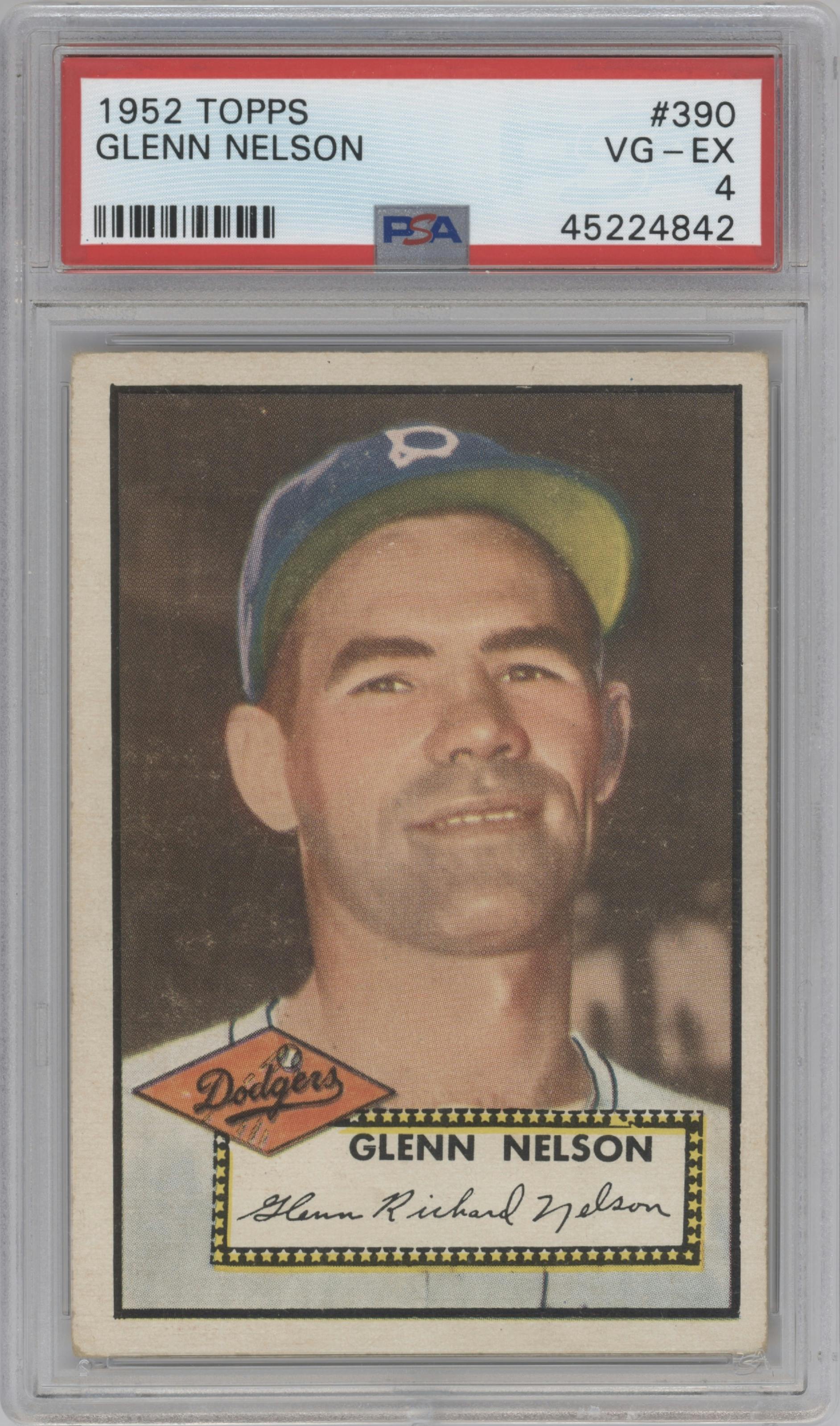 Glenn Nelson from the 1952 Topps set graded by PSA and given an overall grade of 4.