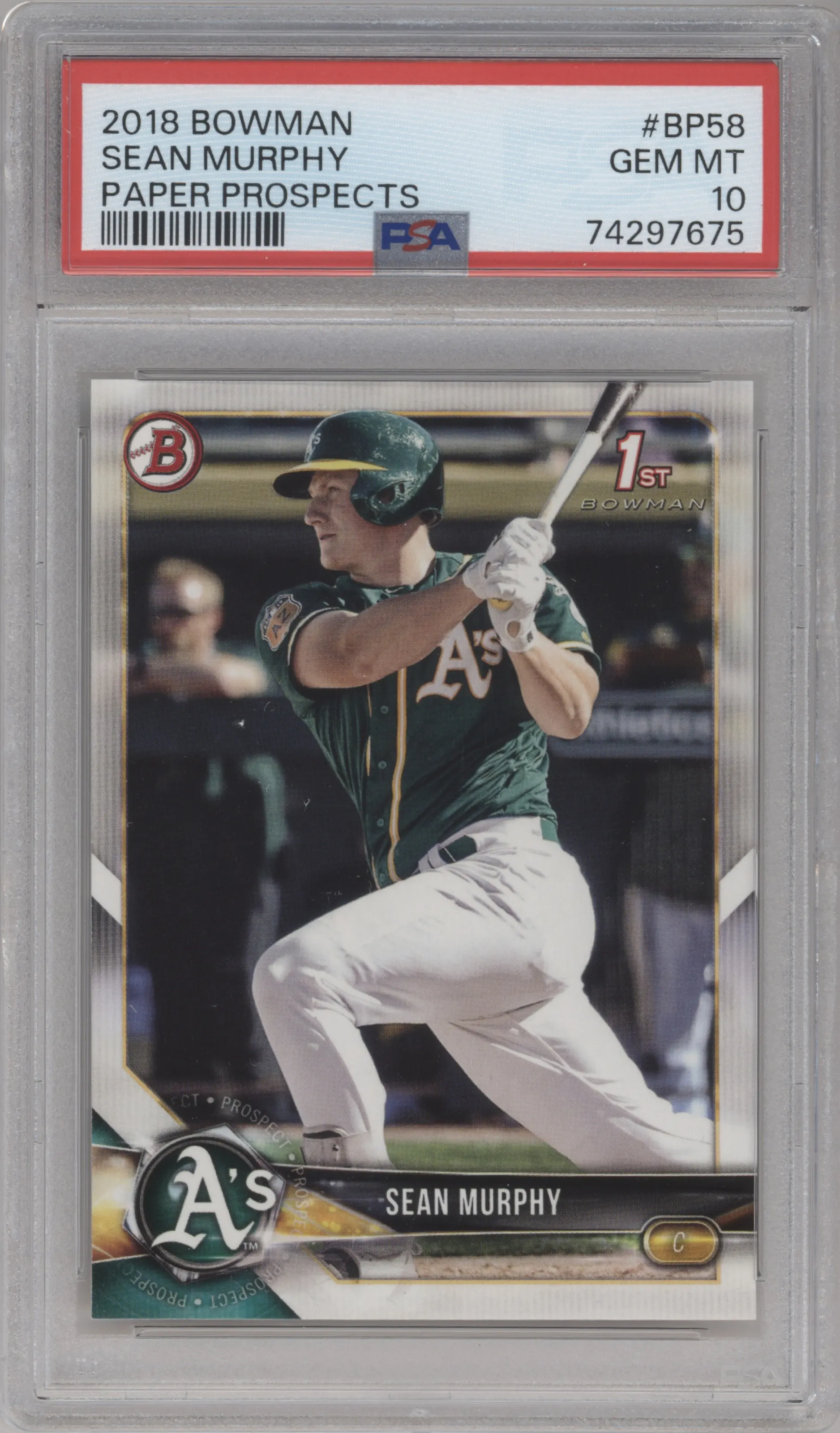 Sean Murphy from the 2018 Bowman set graded by PSA and given an overall grade of 10.