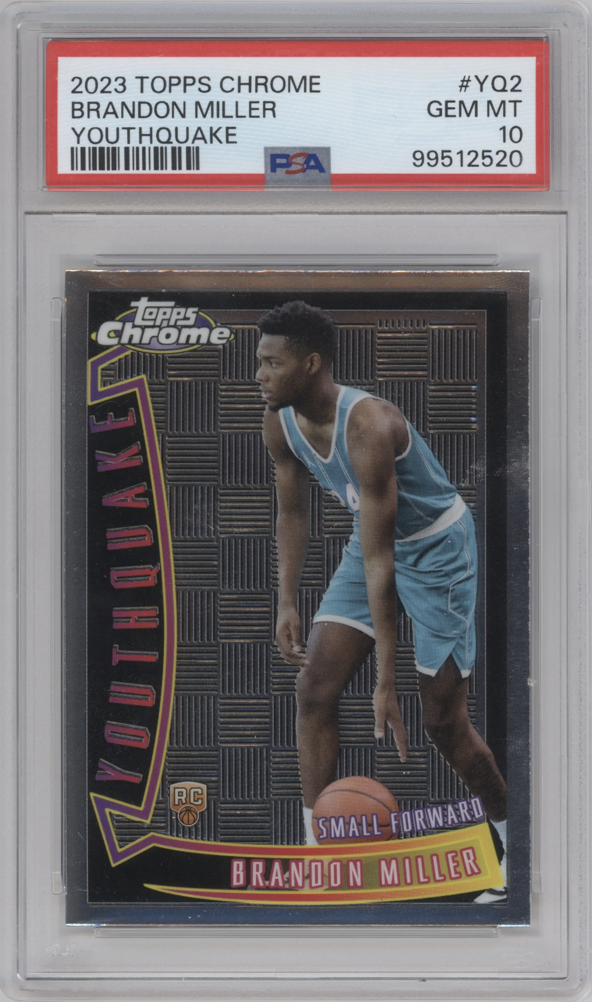 Brandon Miller from the 2023-24 Topps Chrome set graded by PSA and given an overall grade of 10.