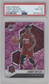 Jimmy Butler from the 2020-21 Panini Mosaic set featuring a Fast Break Pink parallel graded by PSA and given an overall grade of 10.