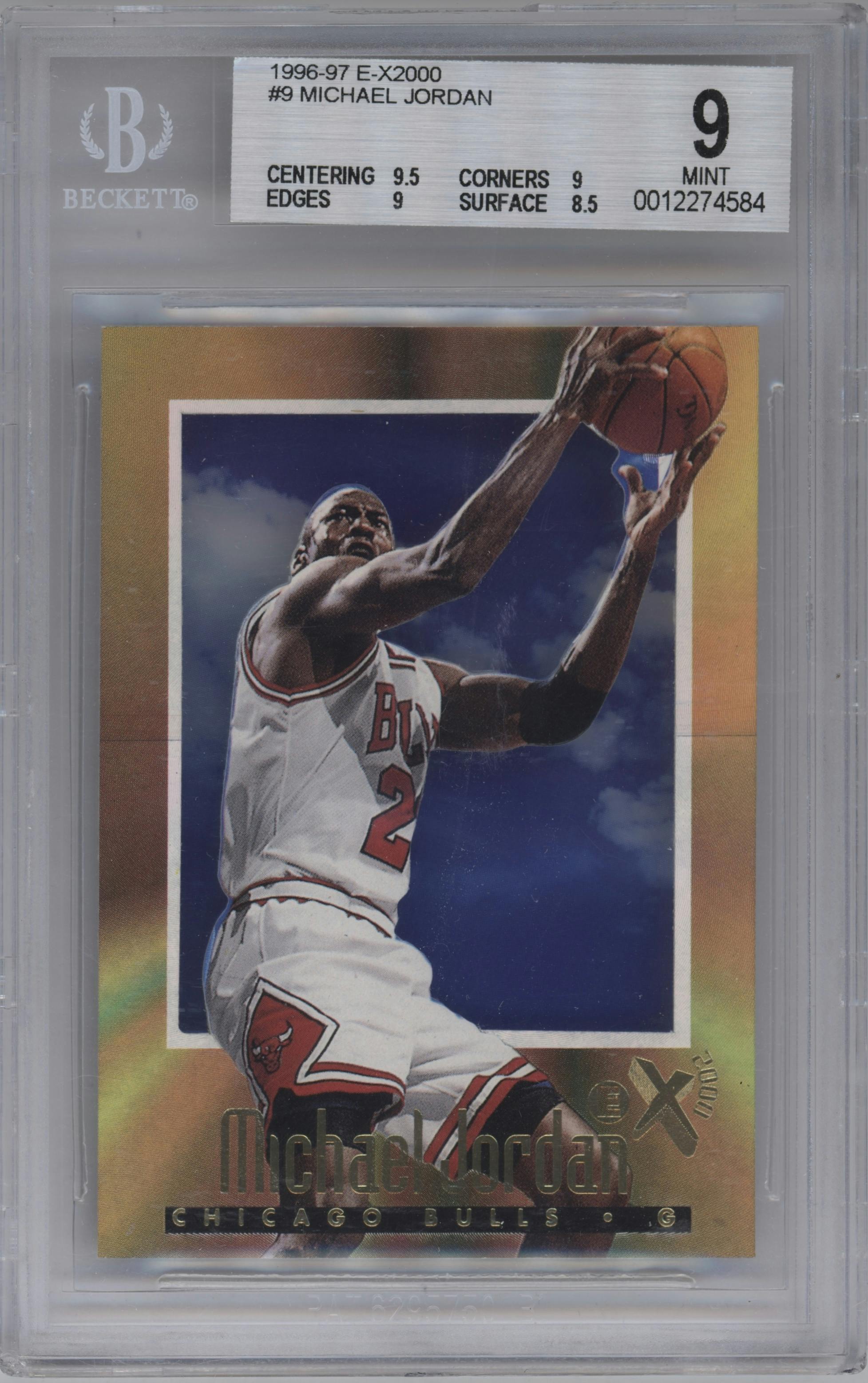 Michael Jordan from the 1996-97 Skybox E-X2000 set graded by Beckett and given an overall grade of 9.