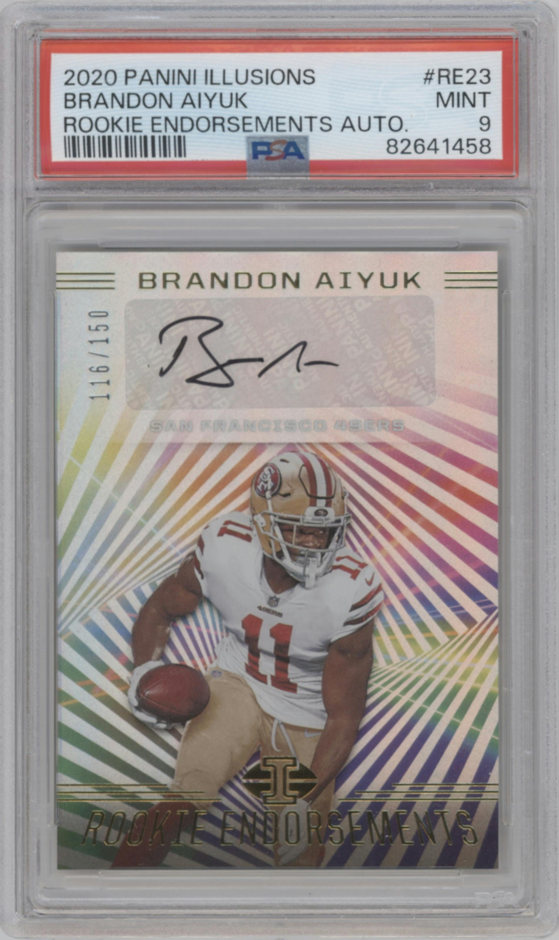Brandon Aiyuk from the 2020 Panini Illusions set graded by PSA and given an overall grade of 9.