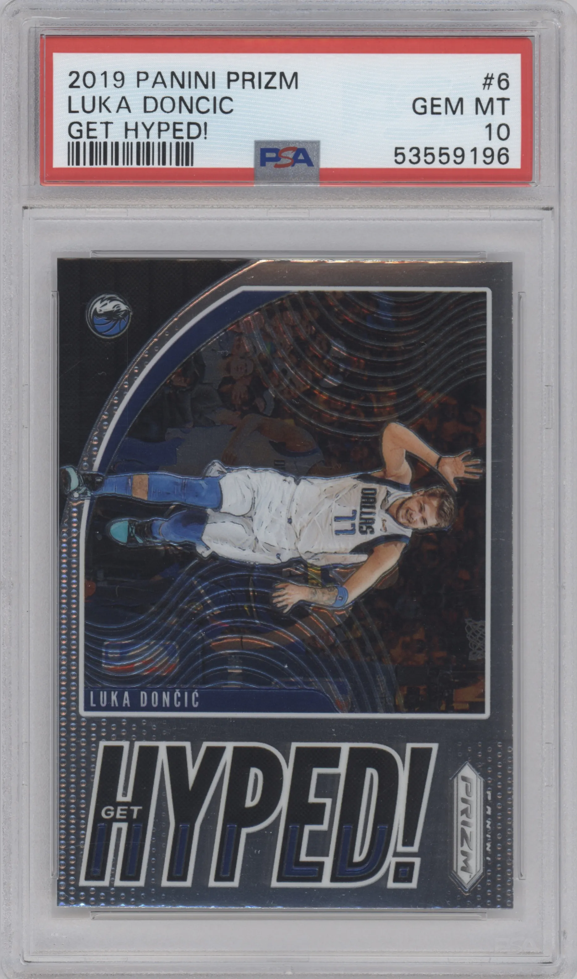 Luka Doncic from the 2019-20 Panini Prizm set graded by PSA and given an overall grade of 10.