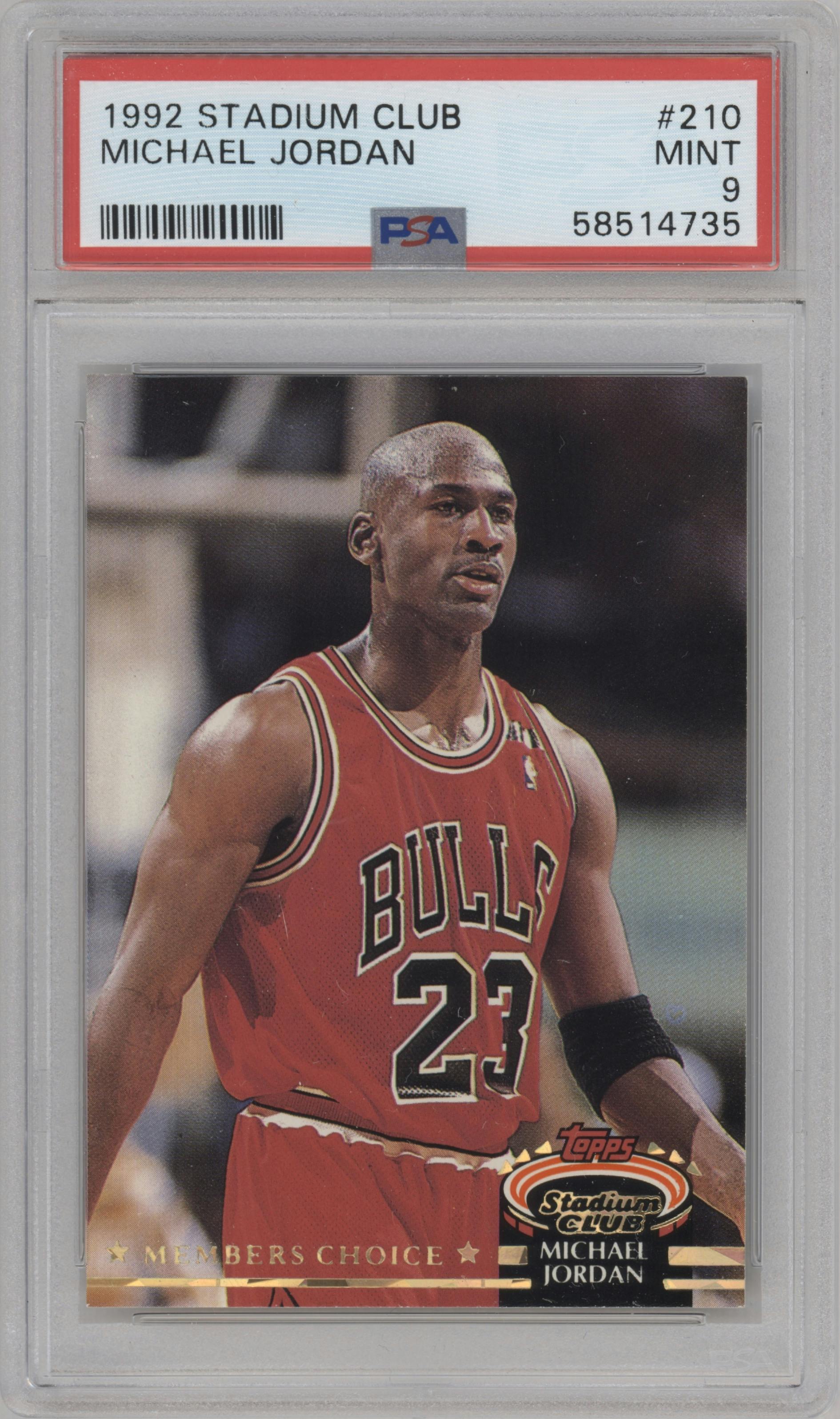 Michael Jordan from the 1992-93 Topps Stadium Club set graded by PSA and given an overall grade of 9.