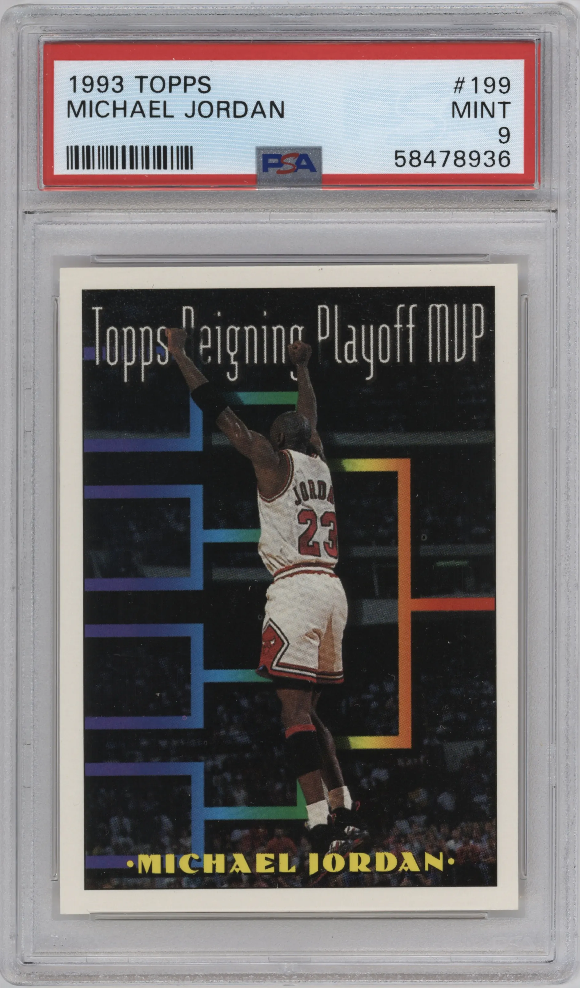 Michael Jordan from the 1993-94 Topps set graded by PSA and given an overall grade of 9.