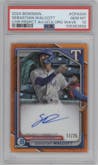 Sebastian Walcott from the 2024 Bowman set featuring a HTA Orange Wave Refractor parallel graded by PSA and given an overall grade of 10.