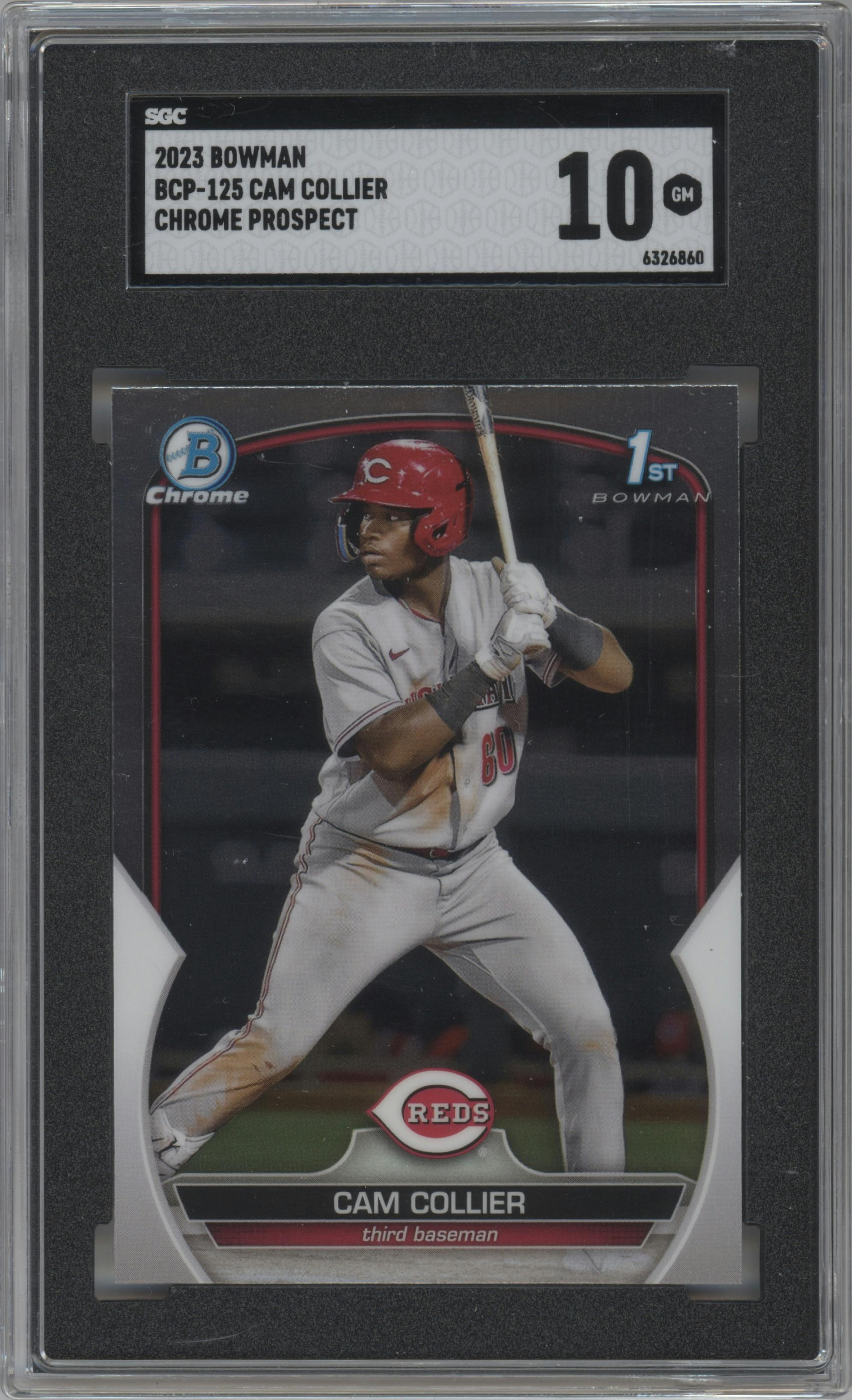 Cam Collier from the 2023 Bowman  set graded by SGC and given an overall grade of 10.