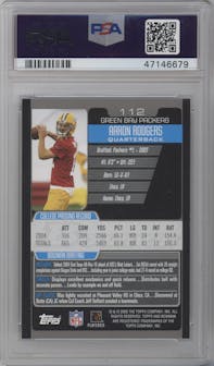 Aaron Rodgers from the 2005 Bowman set graded by PSA and given an overall grade of 9.