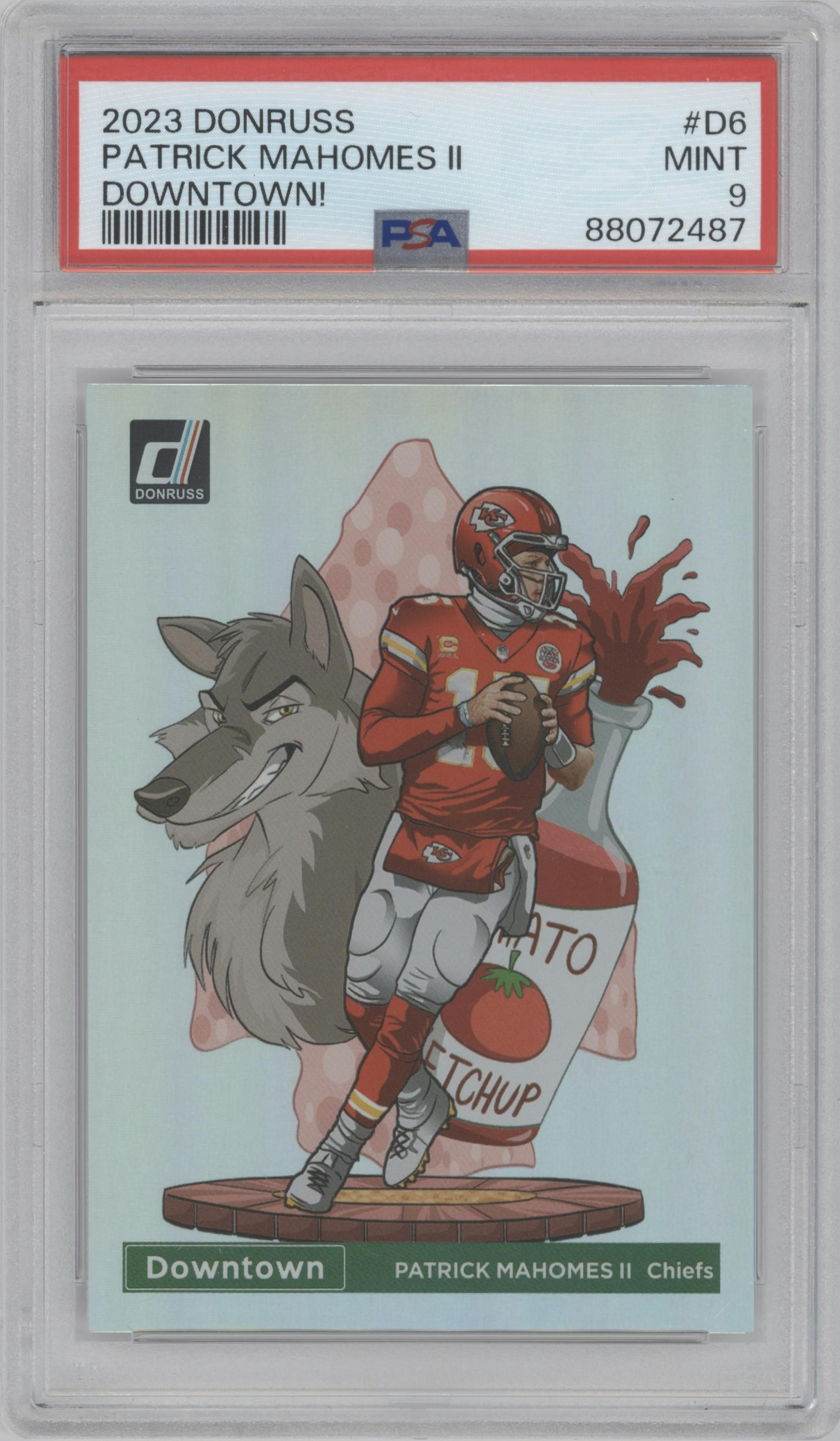 Patrick Mahomes II  from the 2023 Panini Donruss set graded by PSA and given an overall grade of 9.