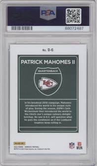 Patrick Mahomes II  from the 2023 Panini Donruss set graded by PSA and given an overall grade of 9.