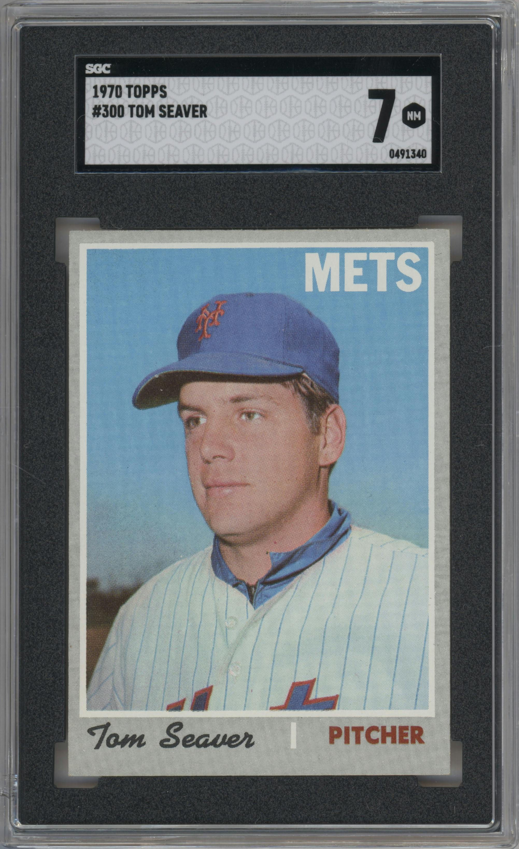 Tom Seaver from the 1970 Topps set graded by SGC and given an overall grade of 7.