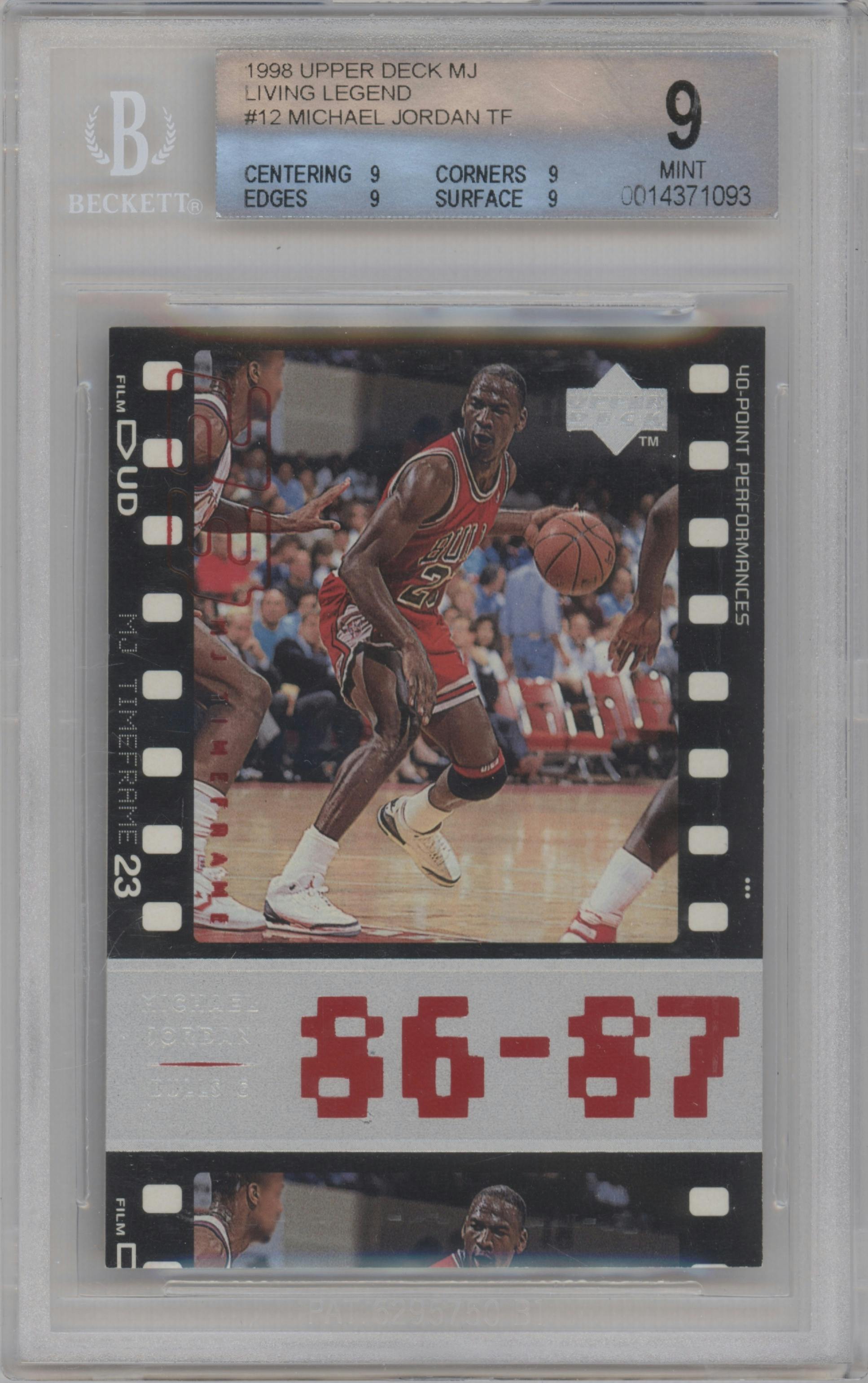 Michael Jordan from the 1998-99 Upper Deck Michael Jordan Living Legend set graded by Beckett and given an overall grade of 9.