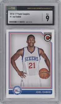 Joel Embiid from the 2016-17 Panini Complete set graded by CSG and given an overall grade of 9.