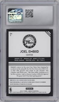 Joel Embiid from the 2016-17 Panini Complete set graded by CSG and given an overall grade of 9.