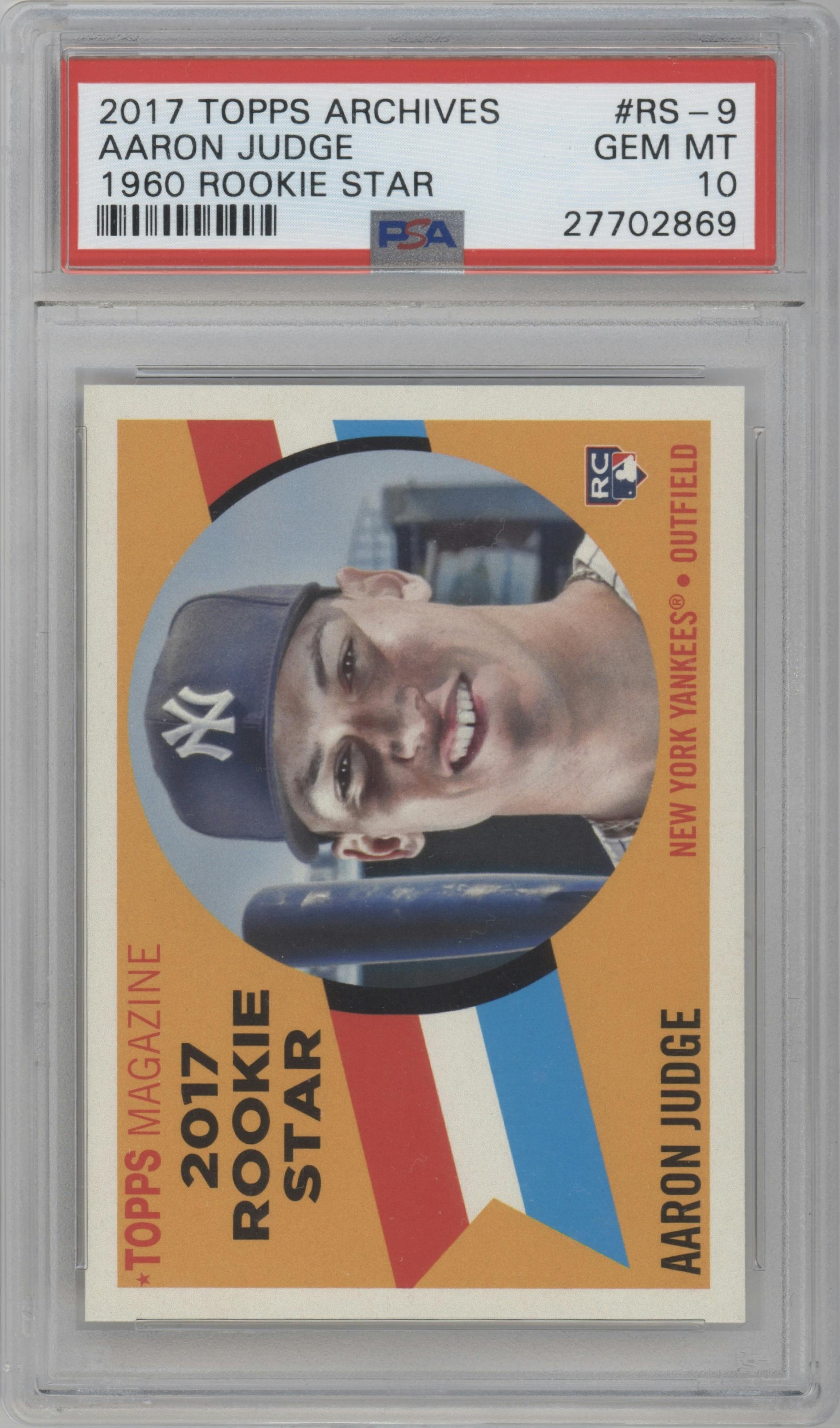 Aaron Judge from the 2017 Topps Archives set graded by PSA and given an overall grade of 10.
