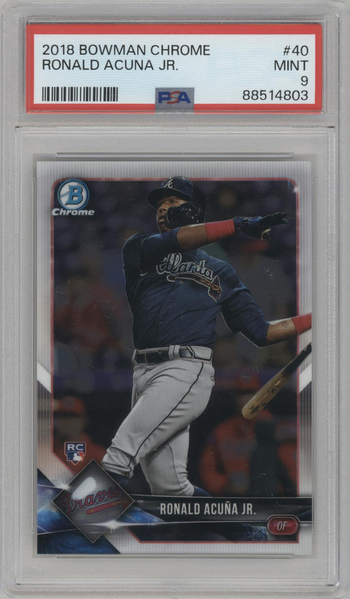 Ronald Acuna Jr. from the 2018 Bowman Chrome set graded by PSA and given an overall grade of 9.