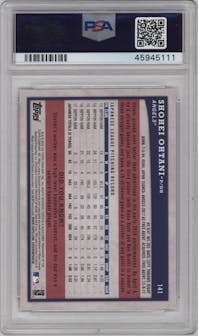 Shohei Ohtani from the 2018 Topps Big League set featuring a Gold parallel graded by PSA and given an overall grade of 10.