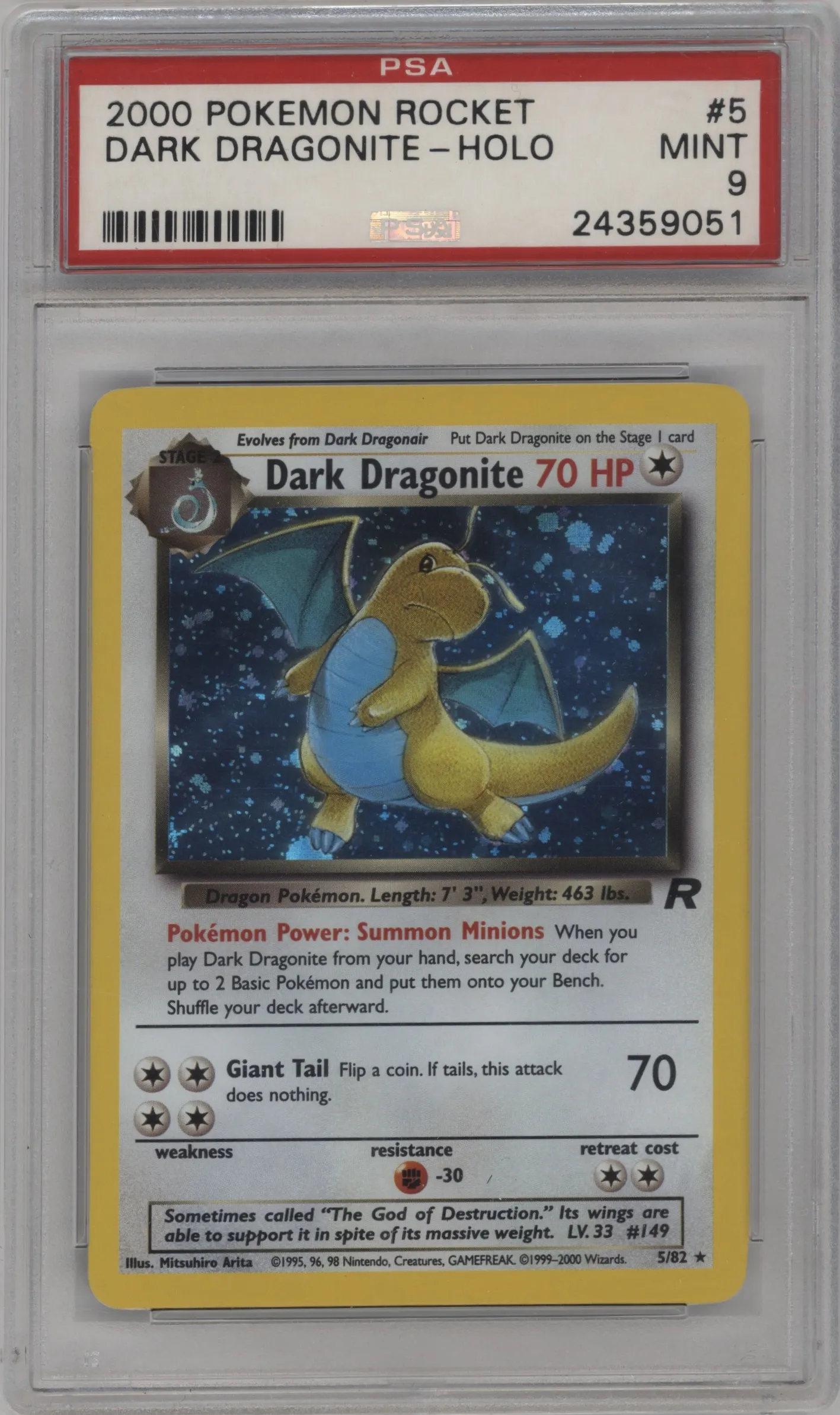 2000 Pokemon Team Rocket Dark Dragonite #5 PSA 9