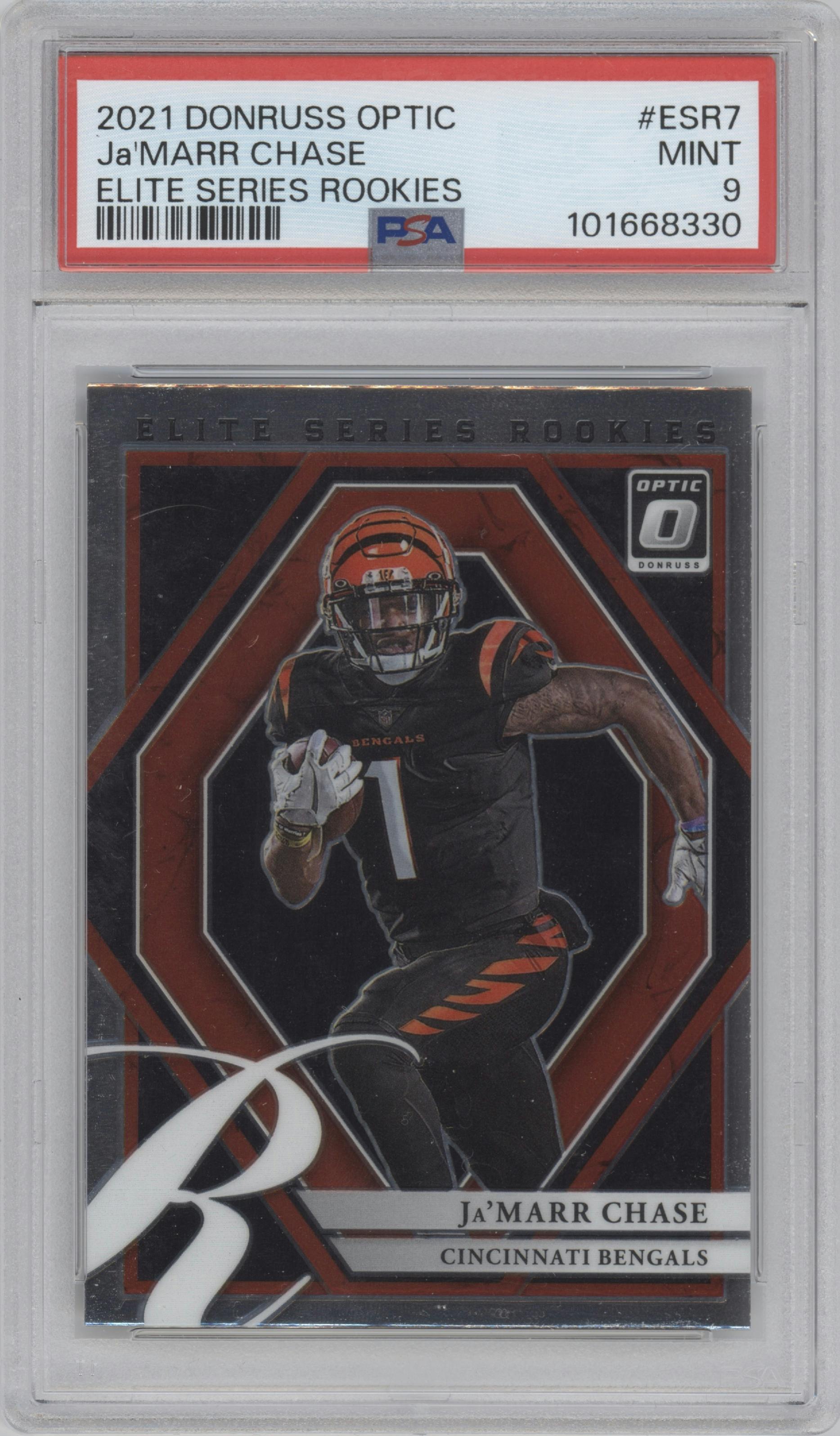Ja'Marr Chase from the 2021 Panini Donruss Optic set graded by PSA and given an overall grade of 9.