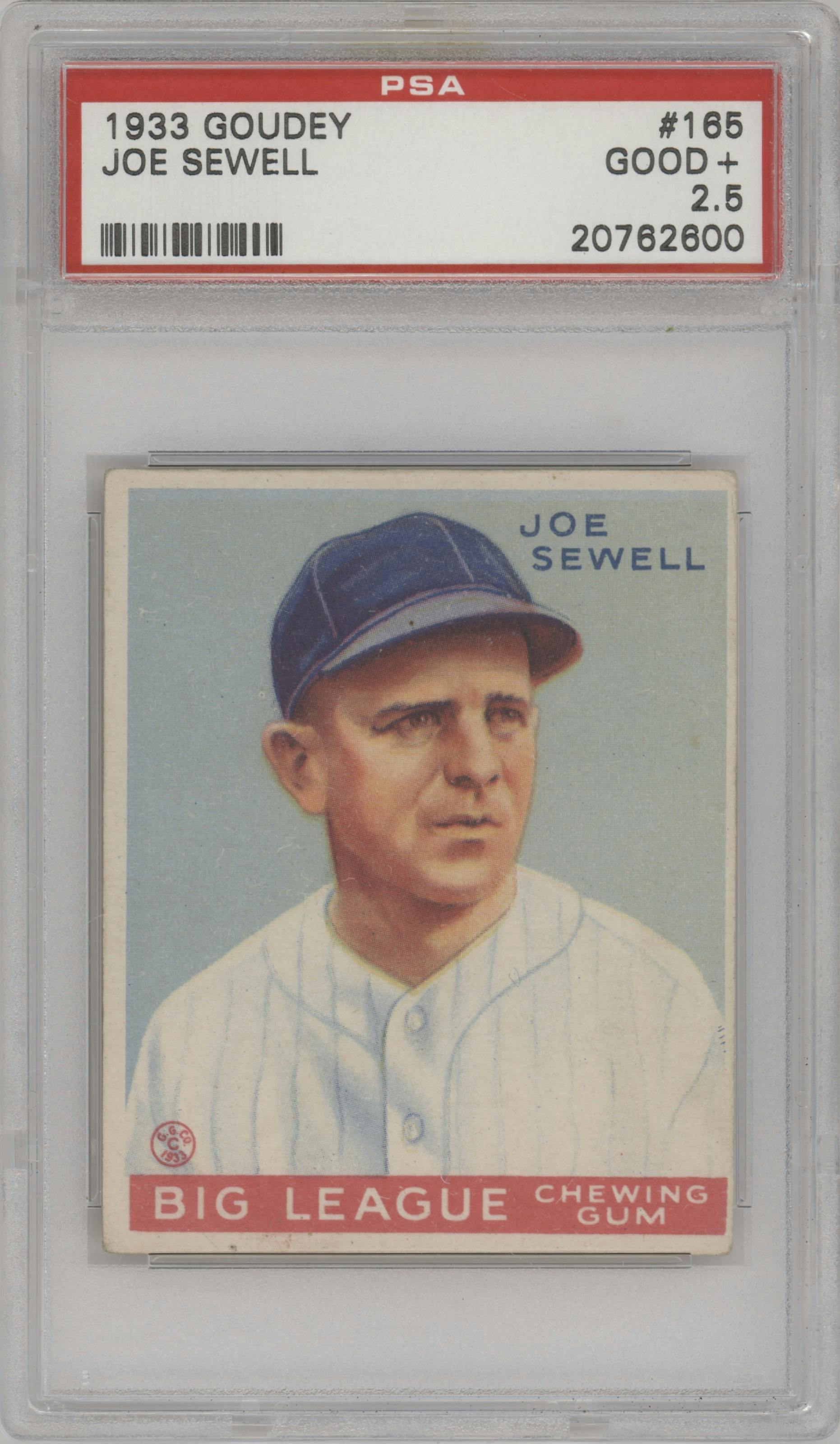 Joe Sewell from the 1933 Goudey set graded by PSA and given an overall grade of 2.5.