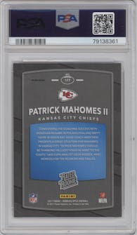 Patrick Mahomes II from the 2017 Panini Donruss Optic set featuring a Pink parallel graded by PSA and given an overall grade of 9.