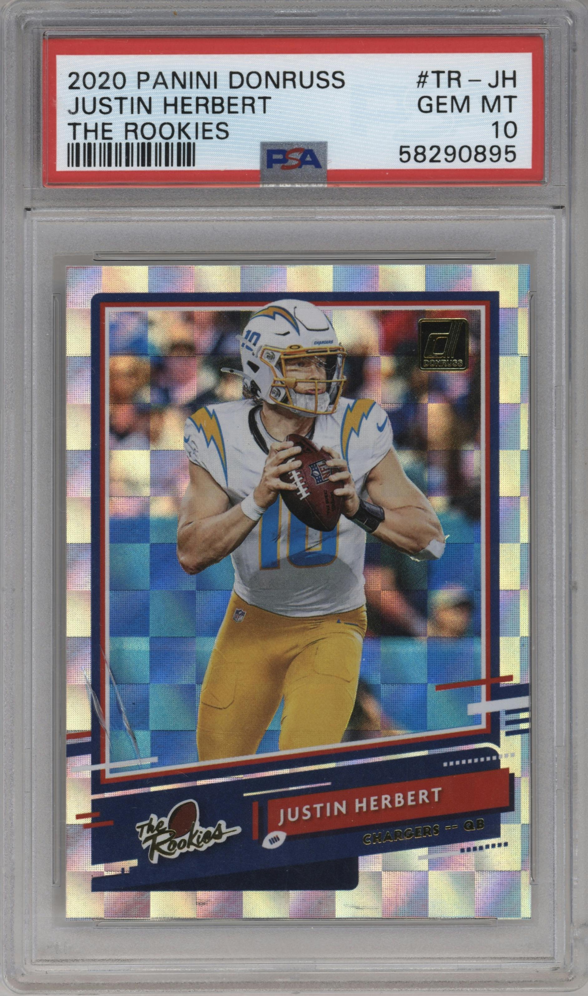 Justin Herbert from the 2020 Panini Donruss set graded by PSA and given an overall grade of 10.
