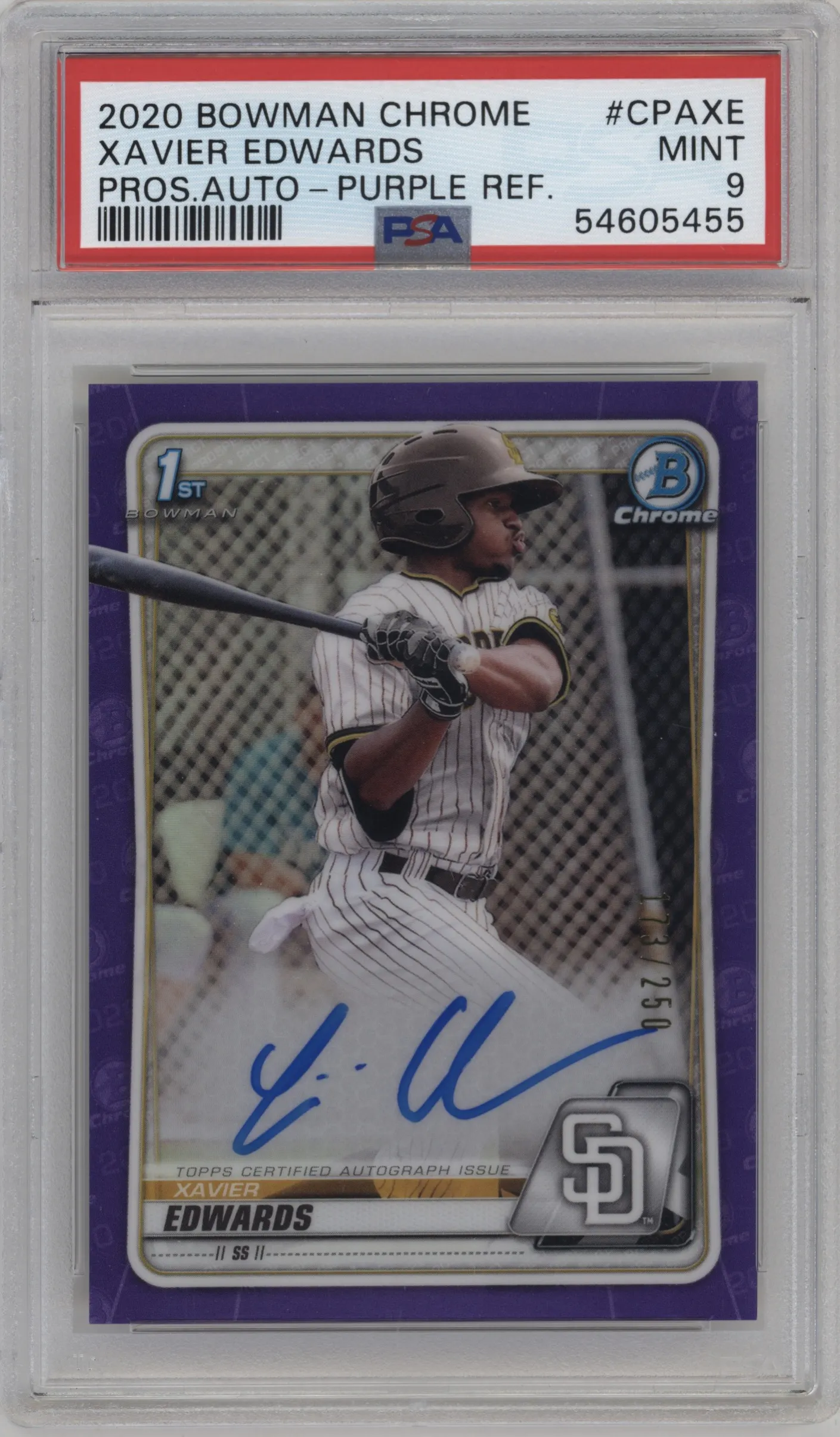 2020 Bowman Chr.Pros.Auto Xavier Edwards Purple Refractor PSA 9