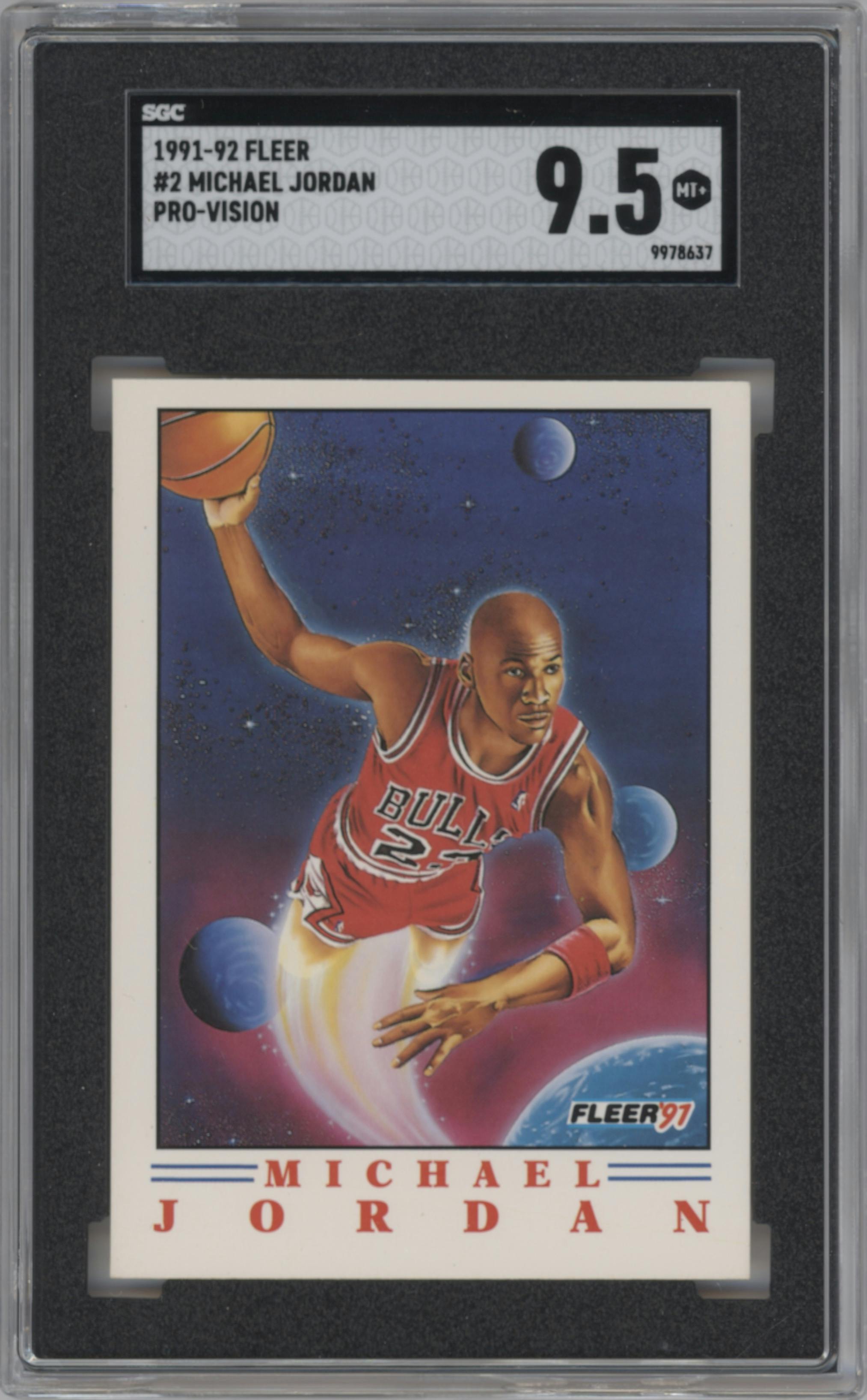 Michael Jordan  from the 1991-92 Fleer set graded by SGC and given an overall grade of 9.5.