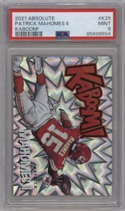Patrick Mahomes II from the 2021 Panini Absolute set graded by PSA and given an overall grade of 9.