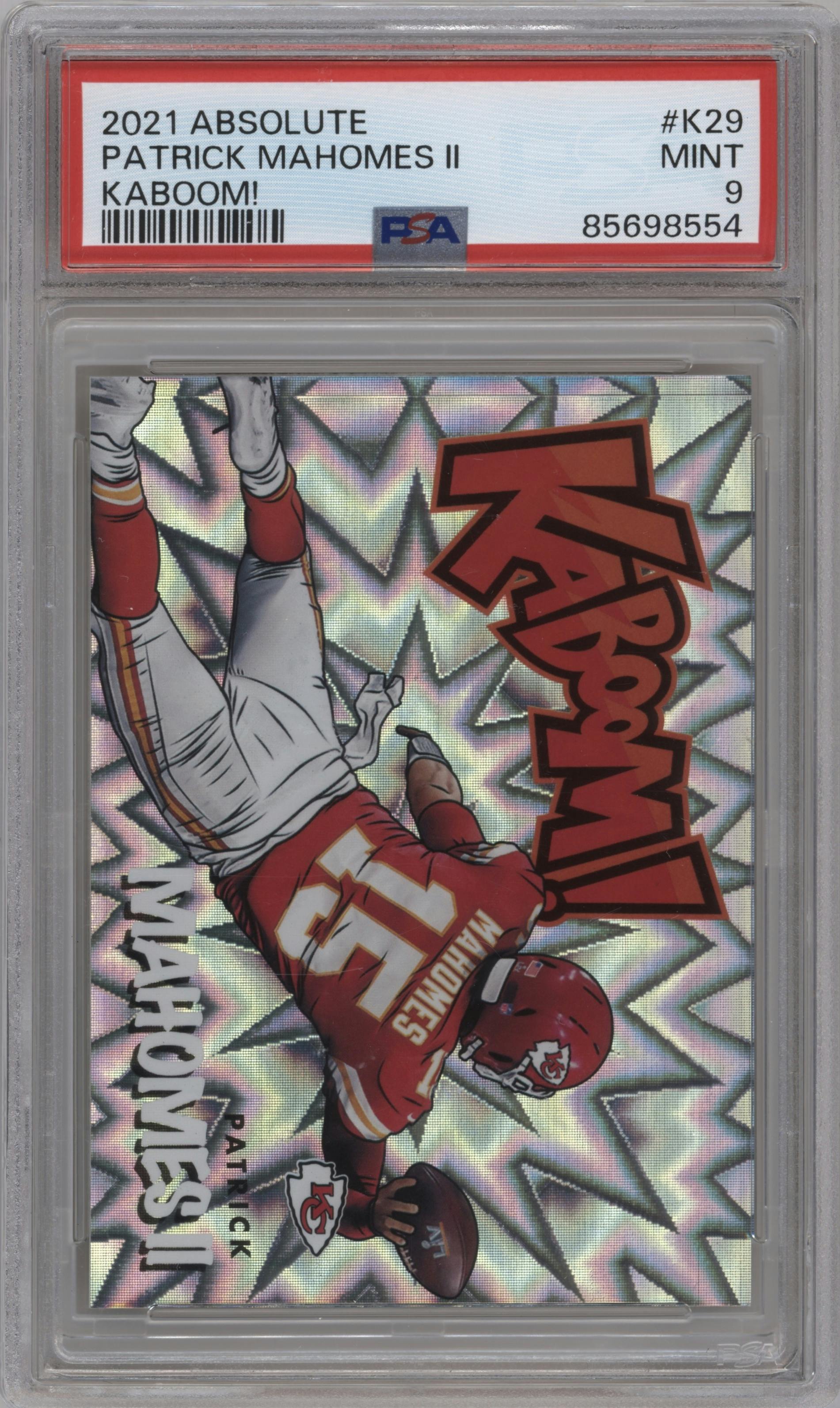 Patrick Mahomes II from the 2021 Panini Absolute set graded by PSA and given an overall grade of 9.