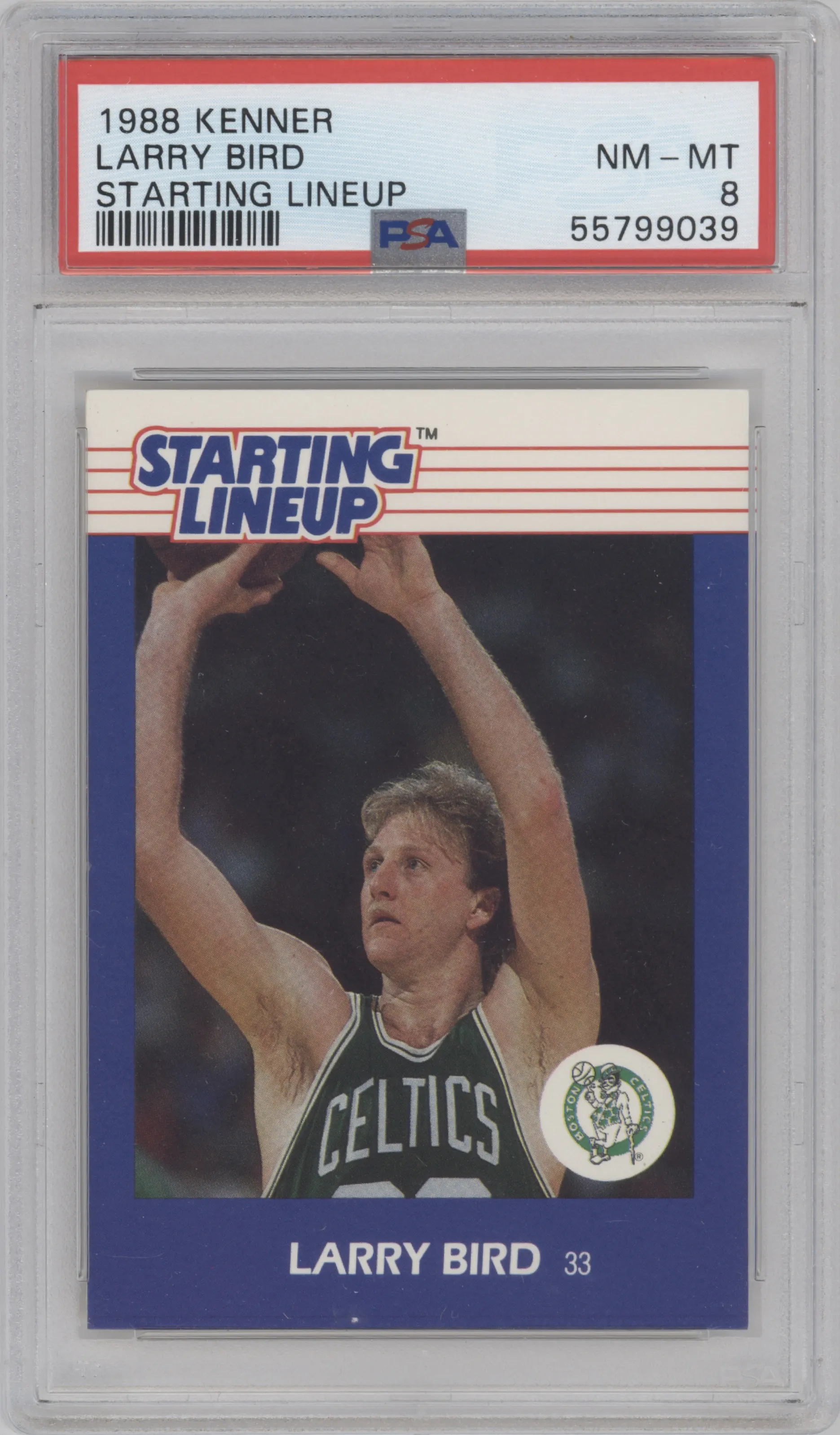 Larry Bird  from the 1988 Kenner Starting Lineup set graded by PSA and given an overall grade of 8.