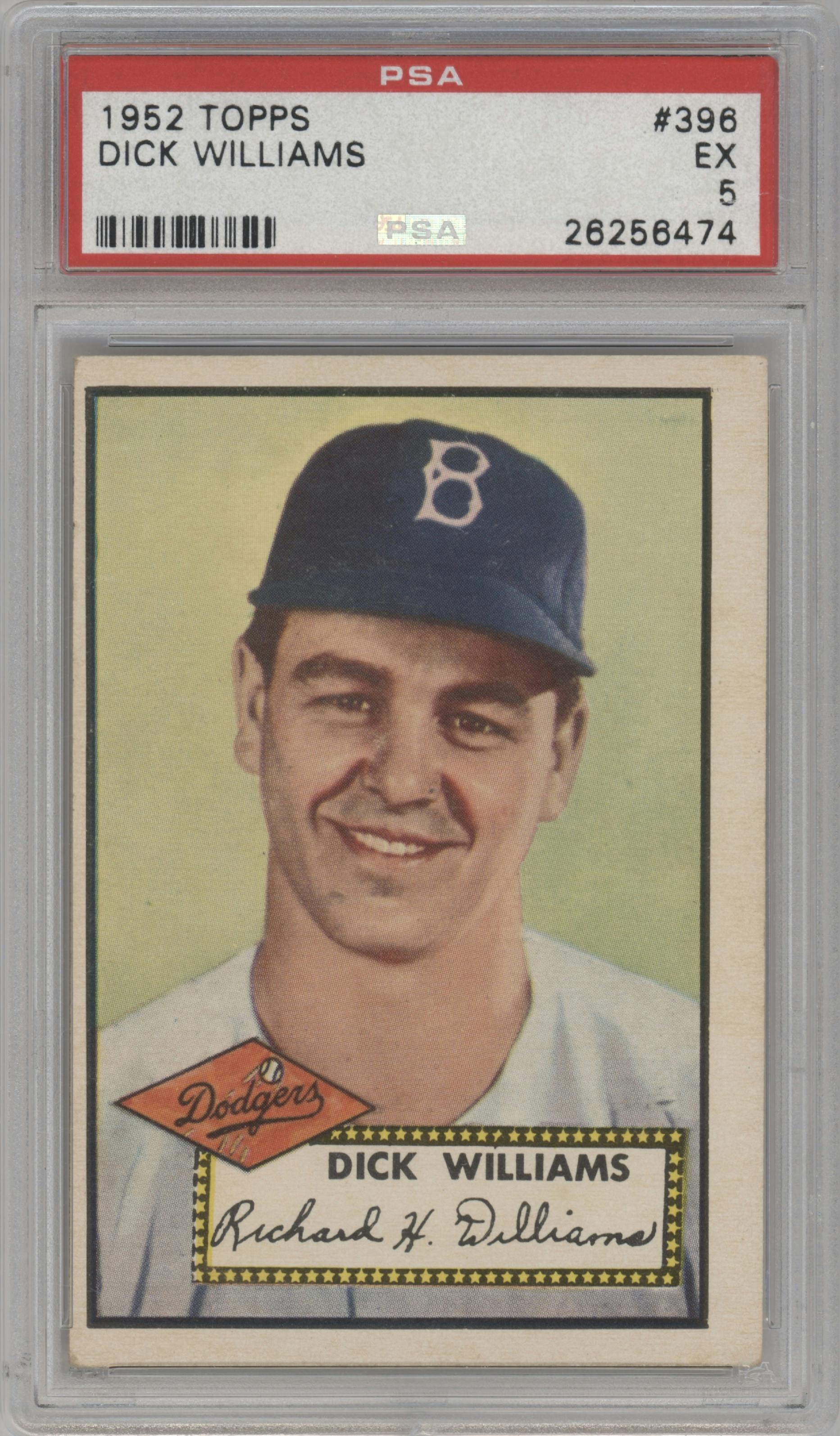 Dick Williams from the 1952 Topps set graded by PSA and given an overall grade of 5.