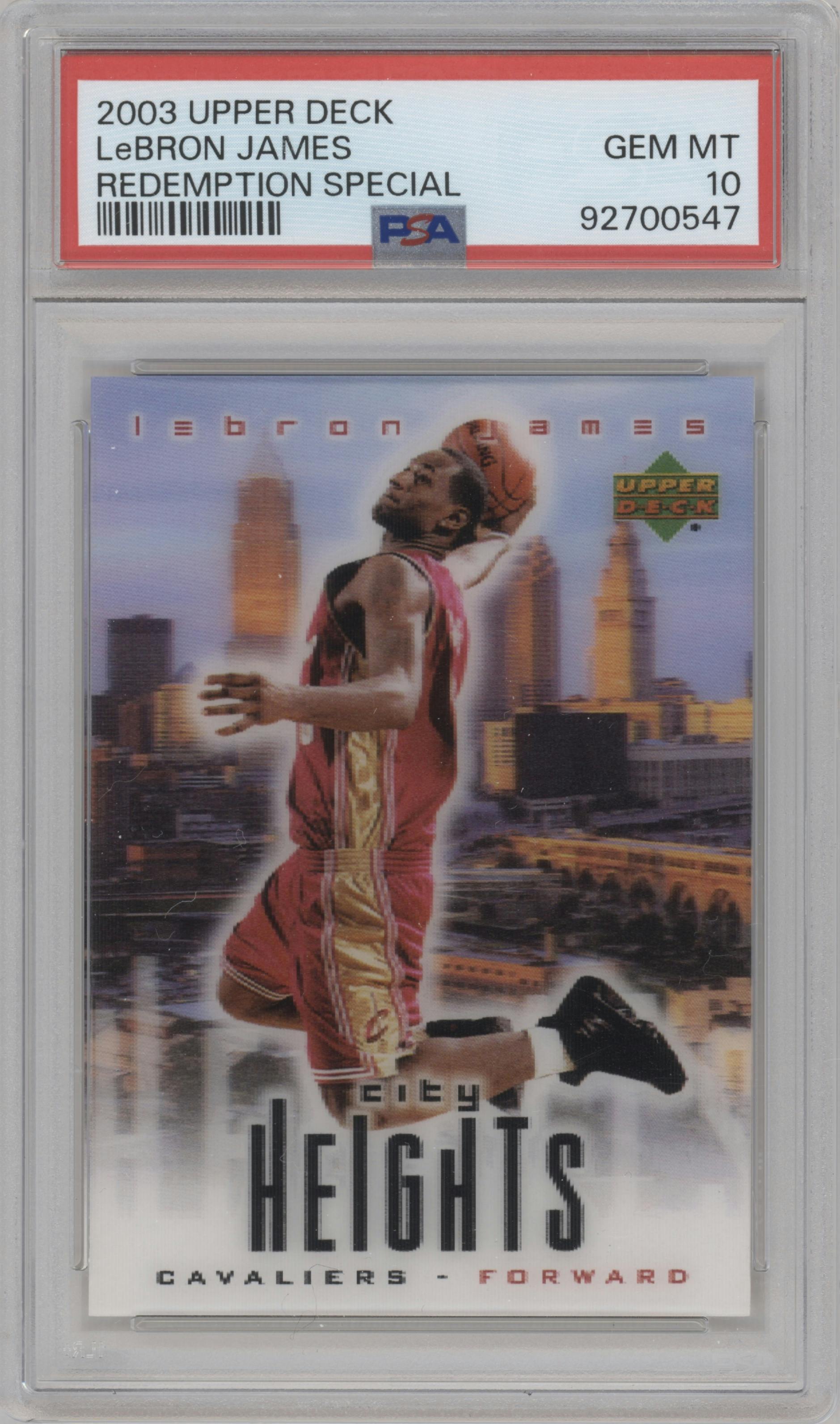 LeBron James from the 2003 UD City Heights set graded by PSA and given an overall grade of 10.