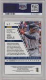 Ronald Acuna Jr. from the 2018 Panini Chronicles set featuring a Prizm parallel graded by PSA and given an overall grade of 10.