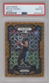 Bryce Young from the 2023 Panini Prizm set featuring a Lazer parallel graded by PSA and given an overall grade of 10.