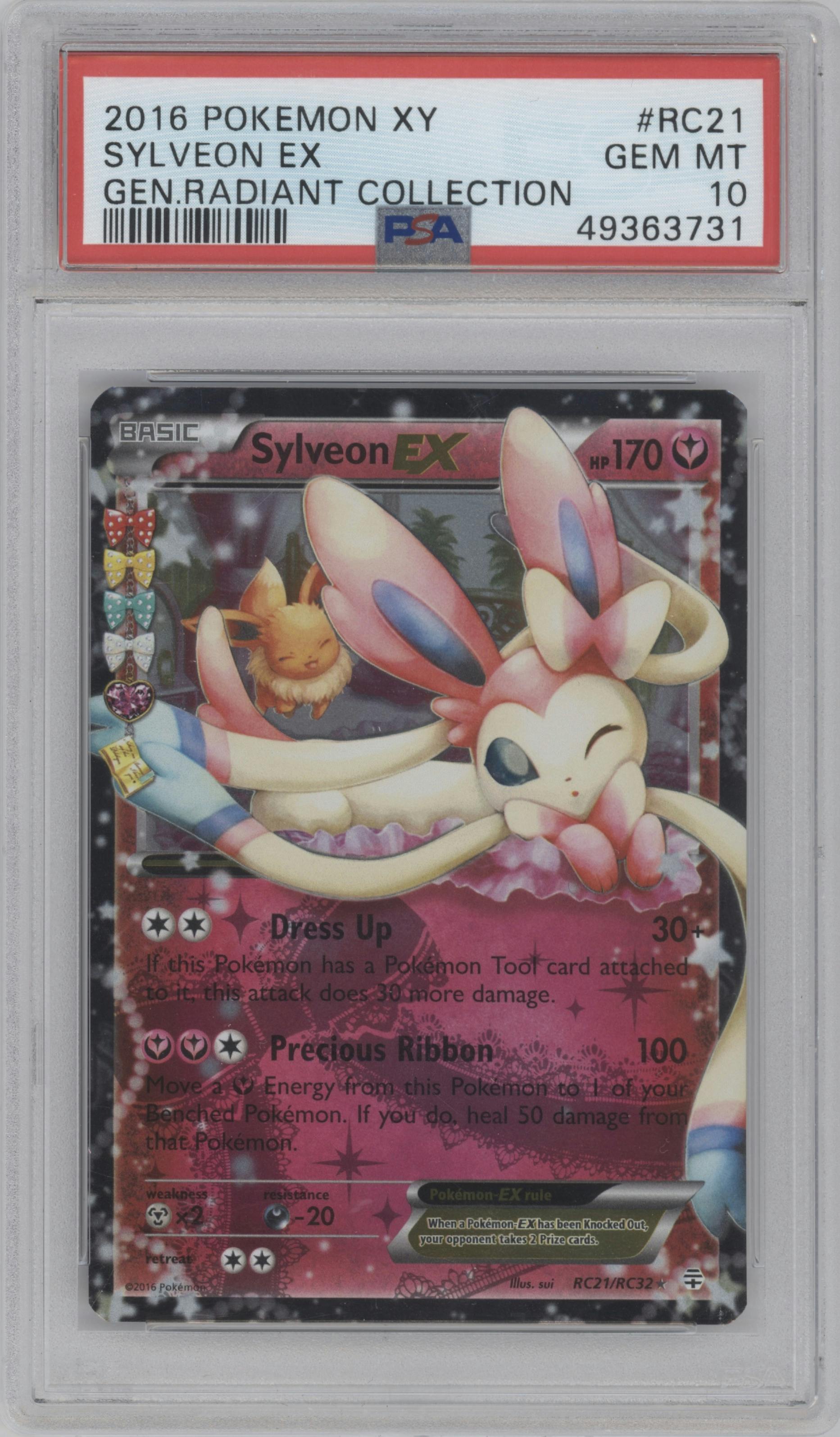 Sylveon EX from the 2016 Pokemon XY set graded by PSA and given an overall grade of 10.