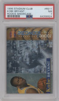 Kobe Bryant from the 1996-97 Topps Stadium Club set graded by PSA and given an overall grade of 7.