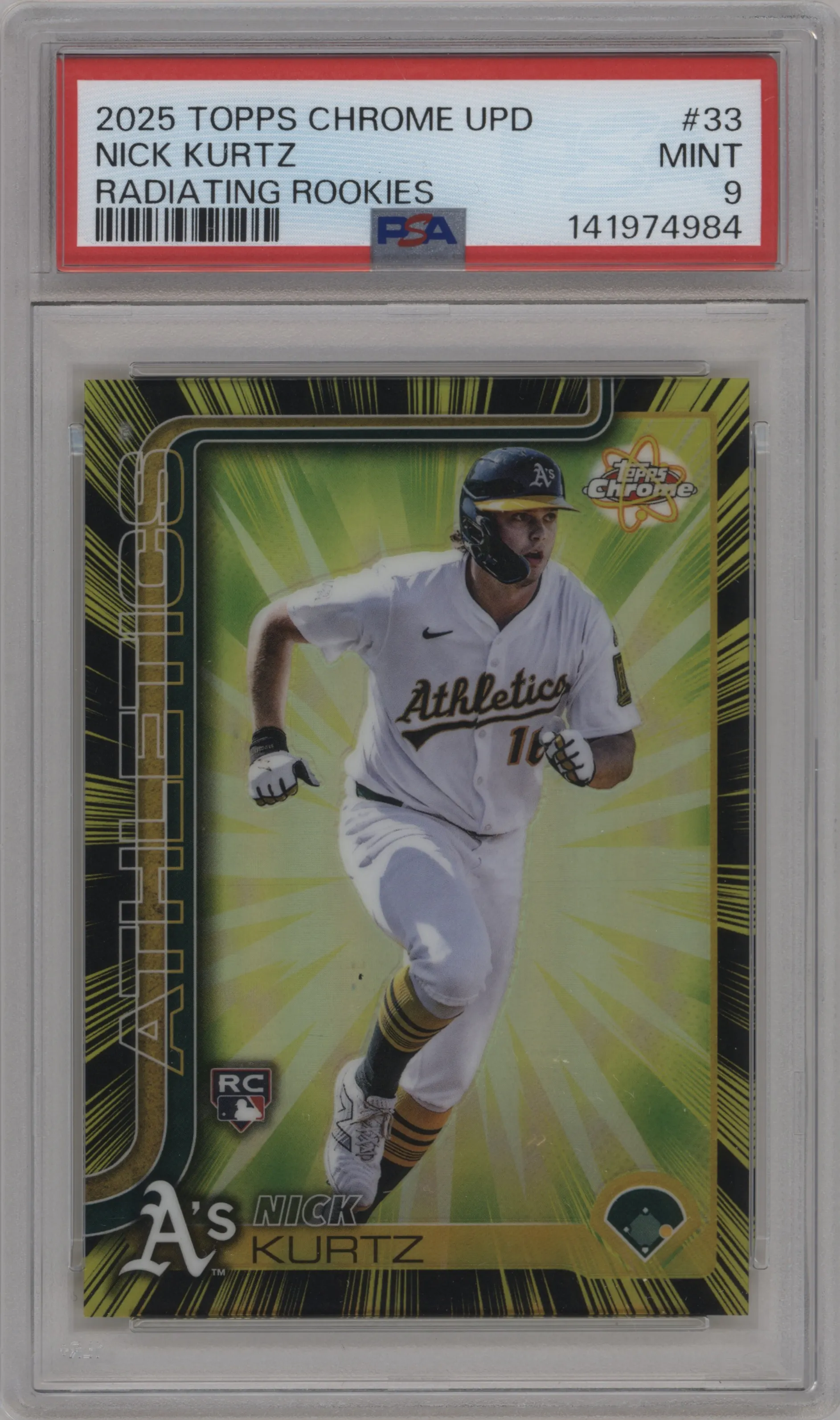 2025 Topps Chrome Update Radiating Rookies Nick Kurtz PSA 9
