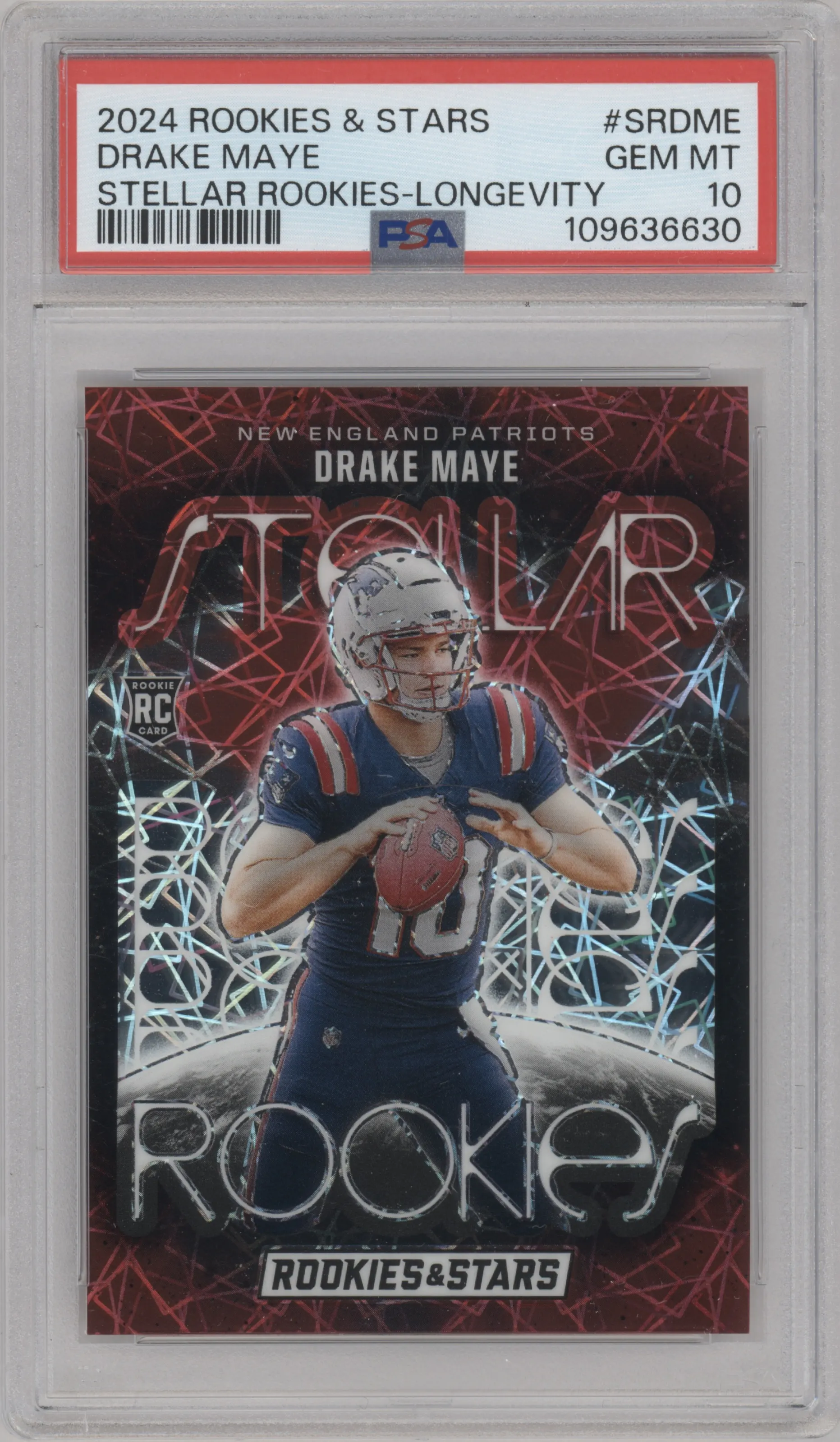 2024 Panini Rookies & Stars Stellar Rke. Drake Maye Longevity PSA 10
