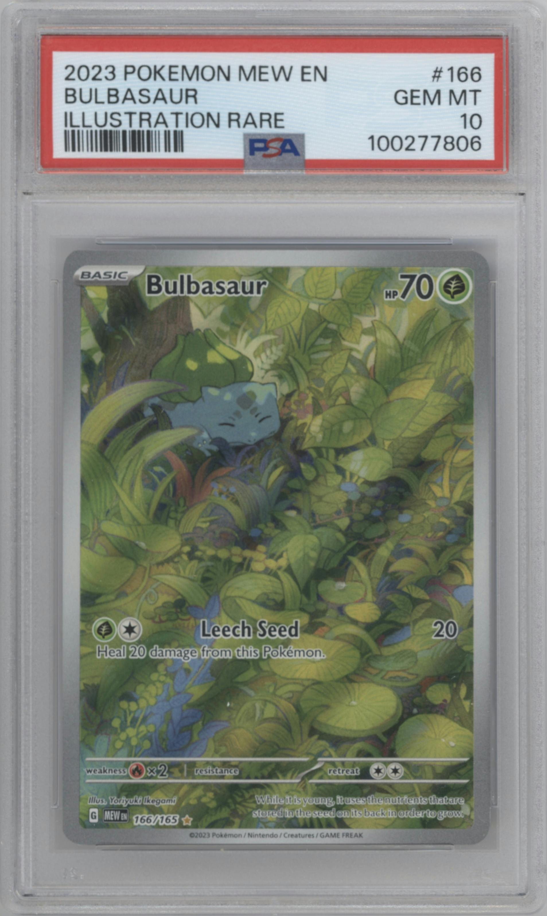 Bulbasaur from the 2023 Pokemon SV set graded by PSA and given an overall grade of 10.
