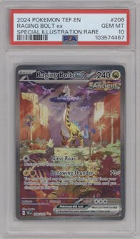 Raging Bolt ex from the 2024 Pokemon SV set graded by PSA and given an overall grade of 10.
