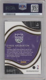 Tyrese Haliburton from the 2020-21 Panini Select  set featuring a Tie-Dye  parallel graded by PSA and given an overall grade of 10.